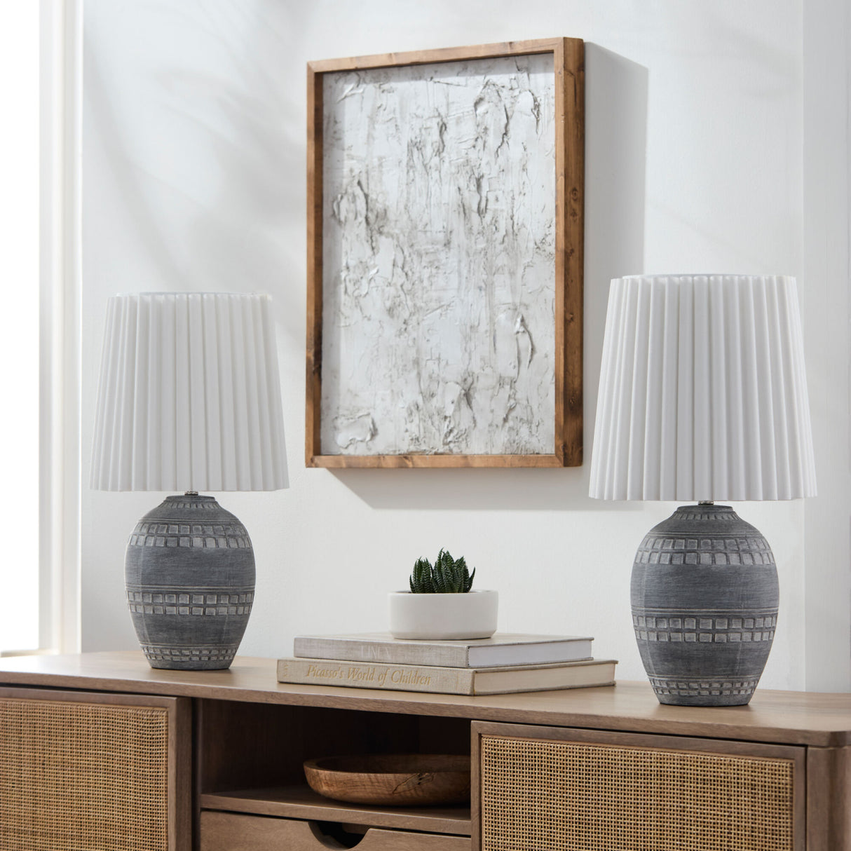Modern European furniture - Ceramic Fluted Linen Table Lamps (2) - www.oroa.com | Oroa.com