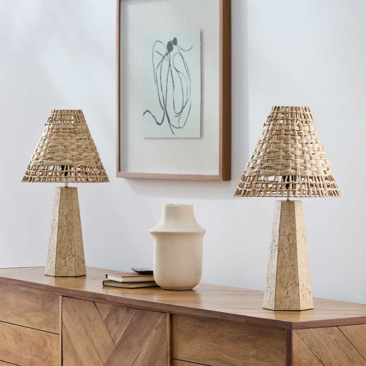 Modern European furniture - Braided Rattan Travertine Table Lamp - www.oroa.com | Oroa.com