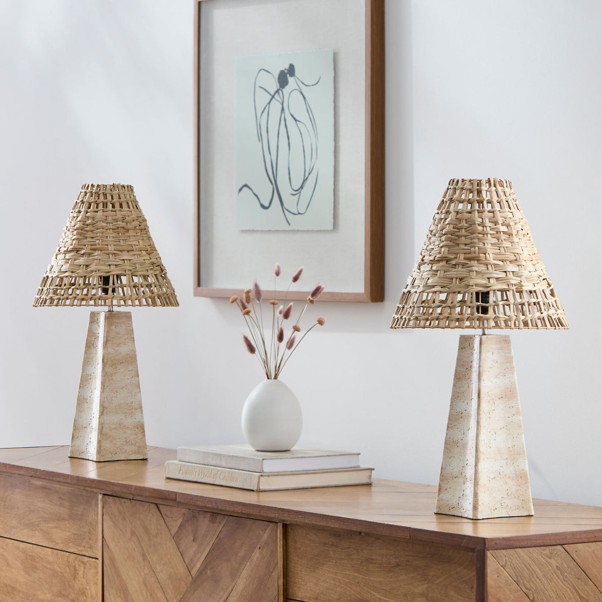 Modern European furniture - Braided Rattan Travertine Table Lamp - www.oroa.com | Oroa.com