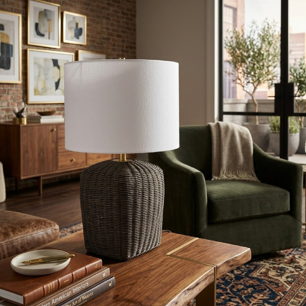 Modern European furniture - Rattan Base Linen Table Lamp - www.oroa.com | Oroa.com