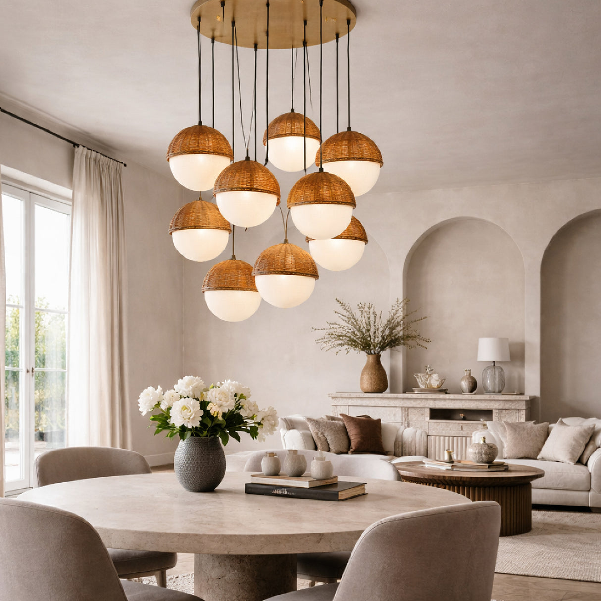 Modern European furniture - White Glass Sphere 9-Light Chandelier - www.oroa.com | Oroa.com