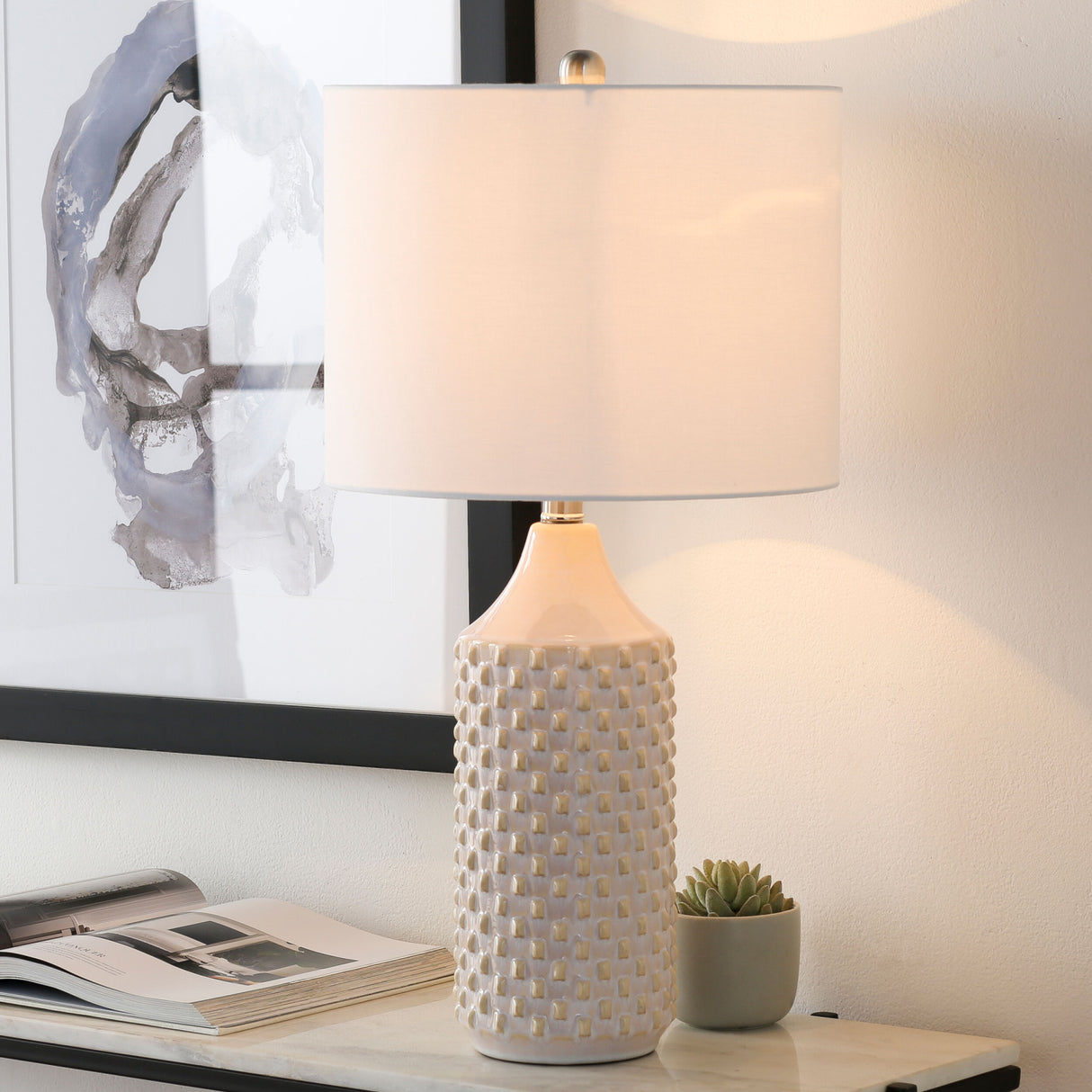 Modern European furniture - White Ceramic Linen Table Lamp - www.oroa.com | Oroa.com