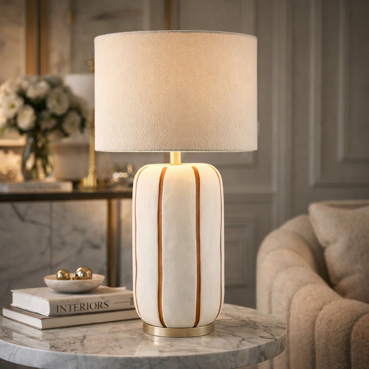 Modern European furniture - Line Painted Ceramic Table Lamp - www.oroa.com | Oroa.com