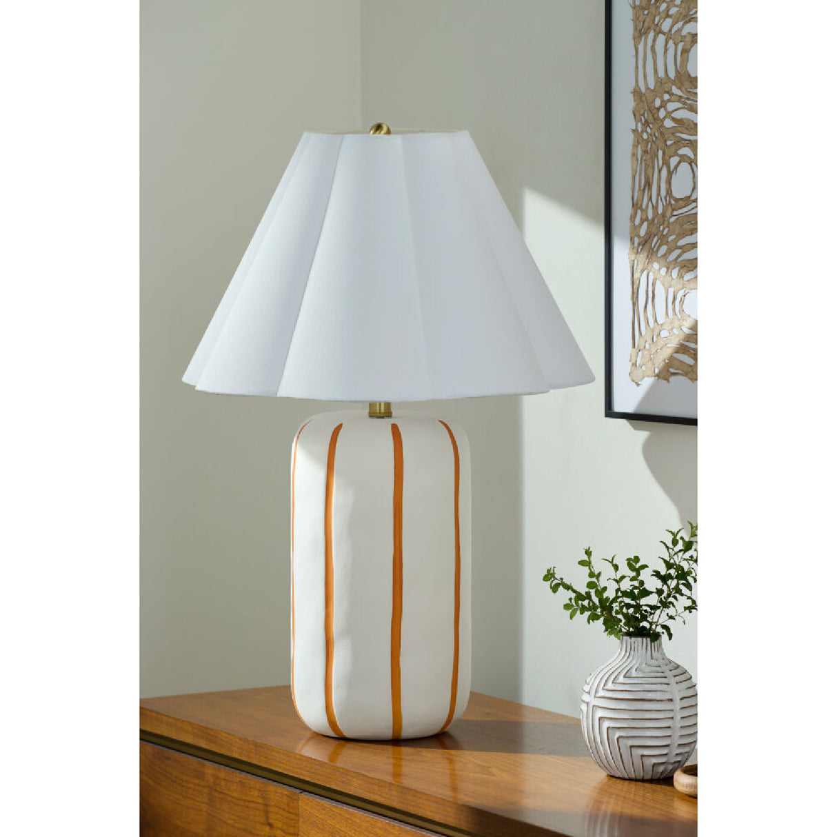 Modern European furniture - Scalloped White Linen Table Lamp - www.oroa.com | Oroa.com