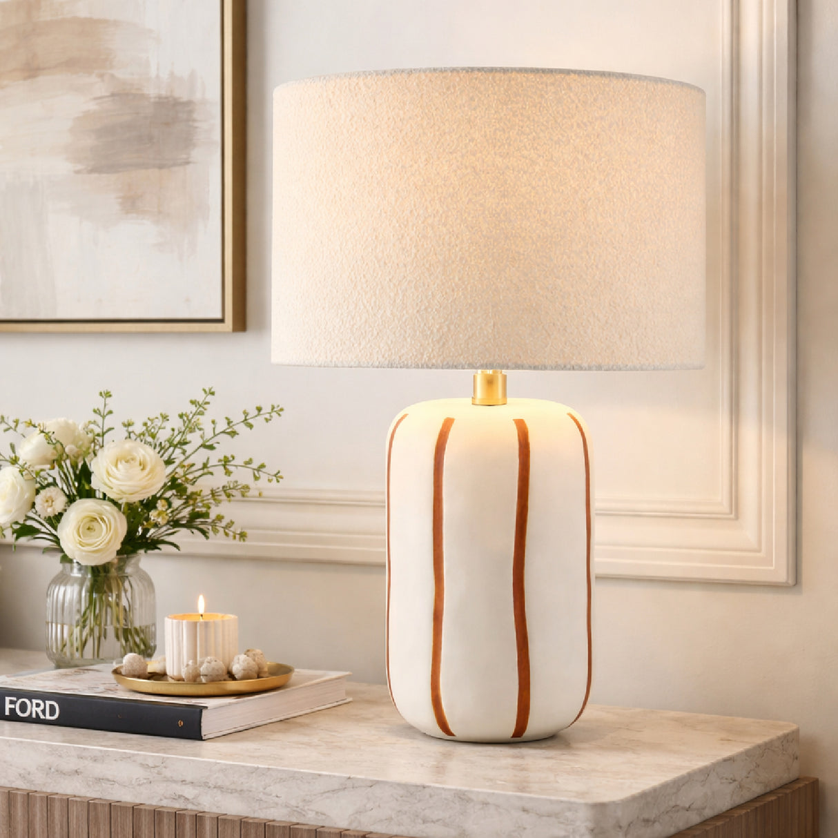 Modern European furniture - Lined Ceramic Linen Table Lamp - www.oroa.com | Oroa.com