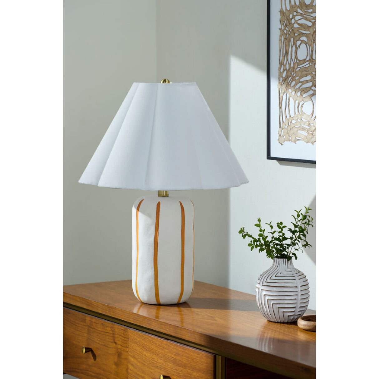 Modern European furniture - Ceramic Scalloped Linen Table Lamp - www.oroa.com | Oroa.com
