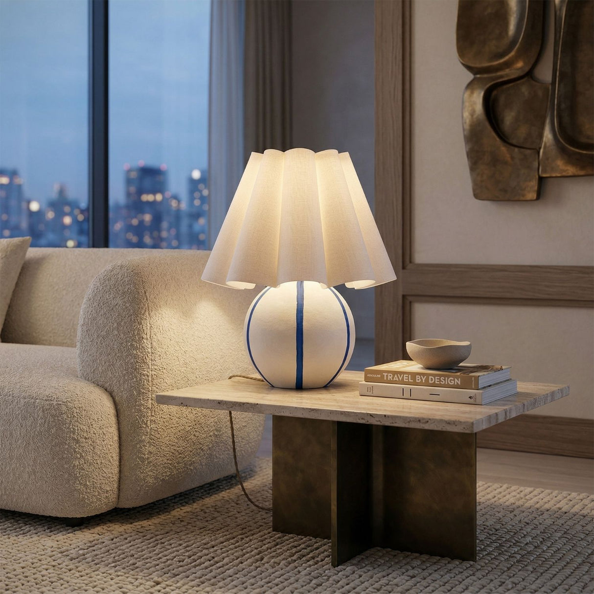 Modern European furniture - Lined Round Ceramic Table Lamp - www.oroa.com | Oroa.com