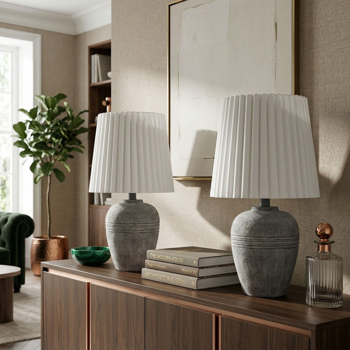 Modern European furniture - Fluted Linen Table Lamp Set (2) - www.oroa.com | Oroa.com