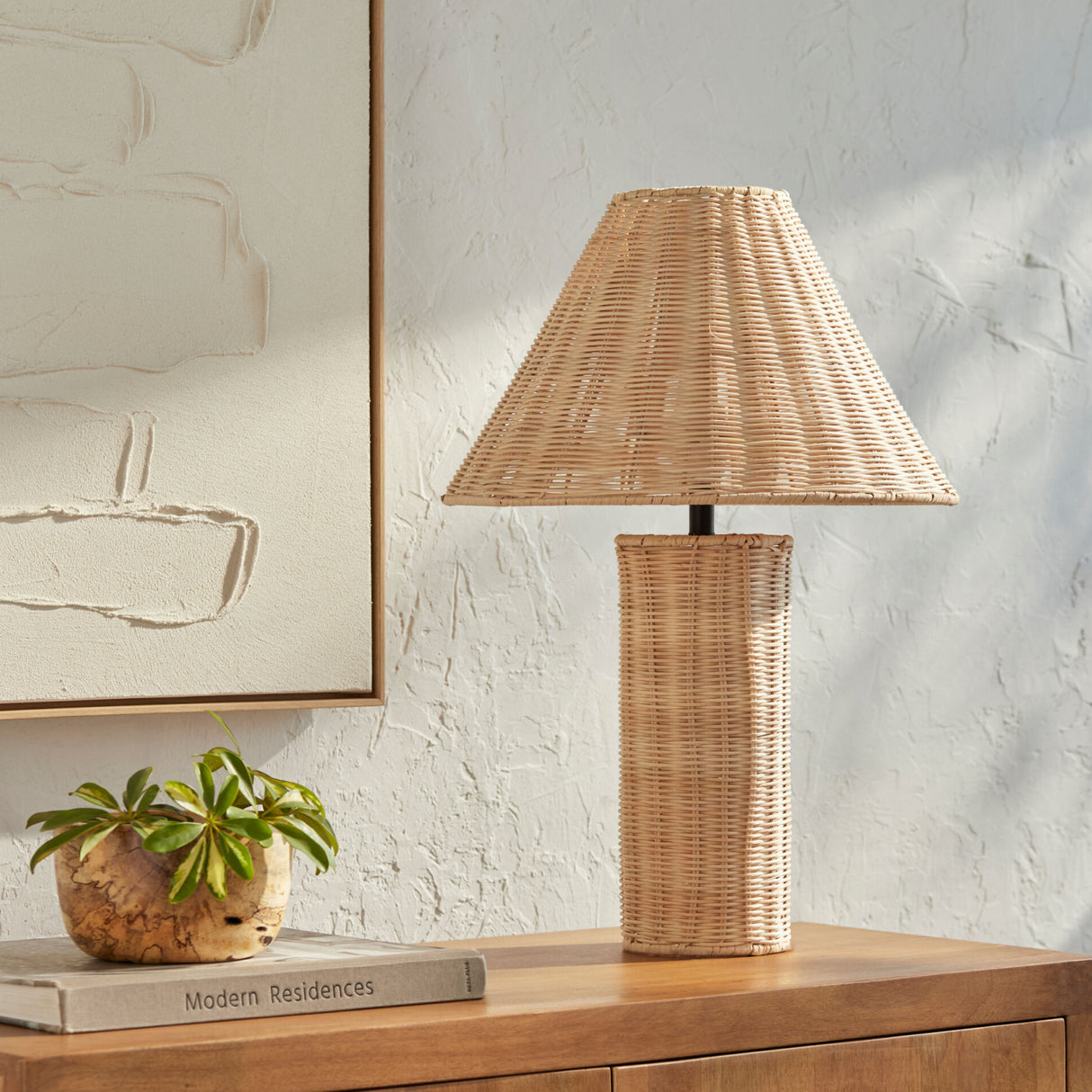 Beige Rattan Accent Table Lamp | Oroa.com