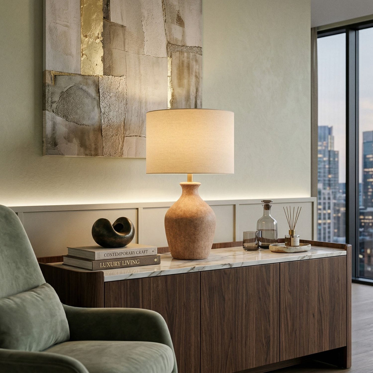 Modern European furniture - Linen Drum Shade Table Lamp - www.oroa.com | Oroa.com