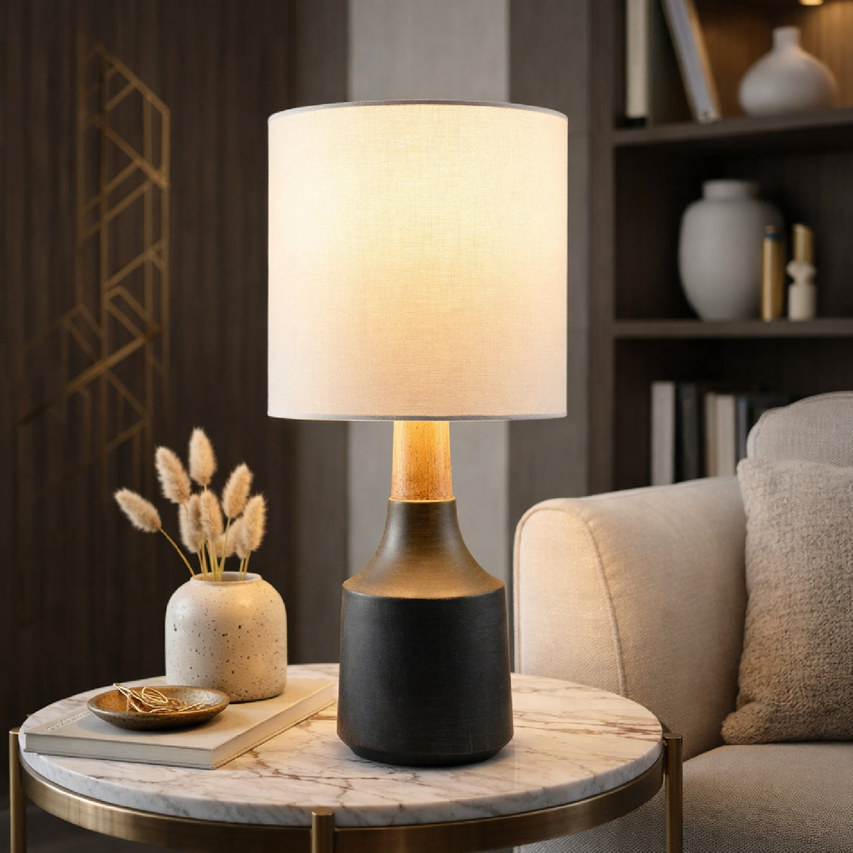 Modern European furniture - Drum Linen Shade Table Lamp - www.oroa.com | Oroa.com