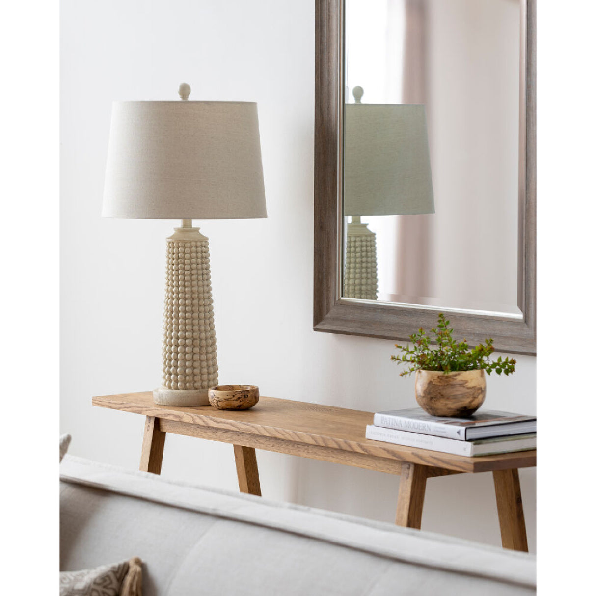 Modern European furniture - Beaded Beige Linen Table Lamp - www.oroa.com | Oroa.com