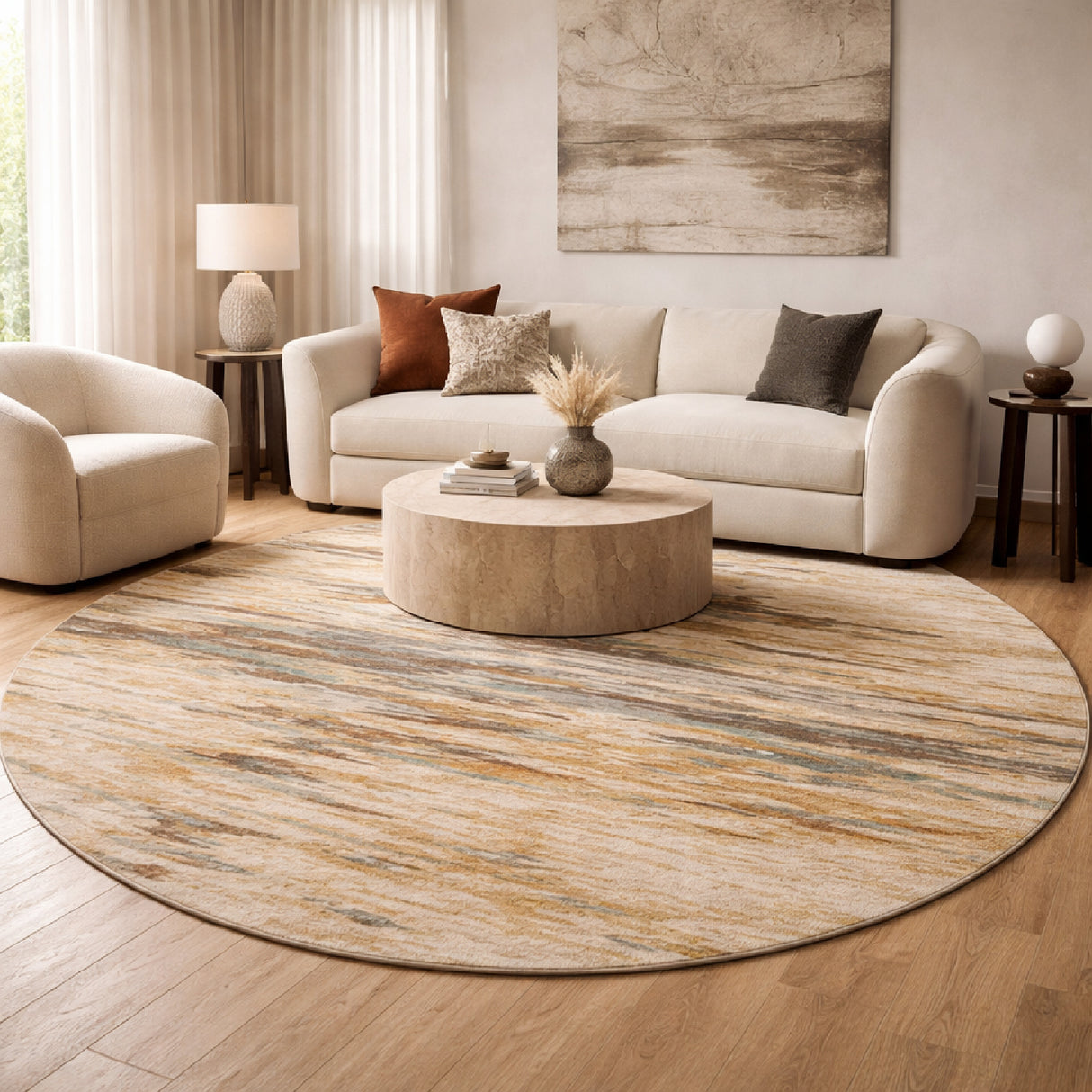 Modern furniture - Multicolored Viscose Wool Round Carpet - www.oroa.com | Oroa.com
