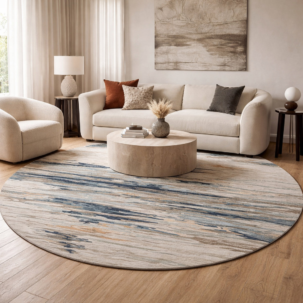 Modern furniture - Multicolored Viscose Wool Round Carpet - www.oroa.com | Oroa.com