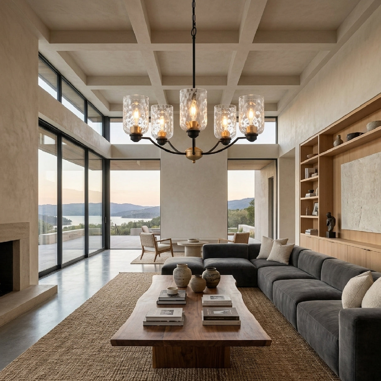 Modern European furniture - Textured Clear Glass 5-Light Chandelier - www.oroa.com | Oroa.com
