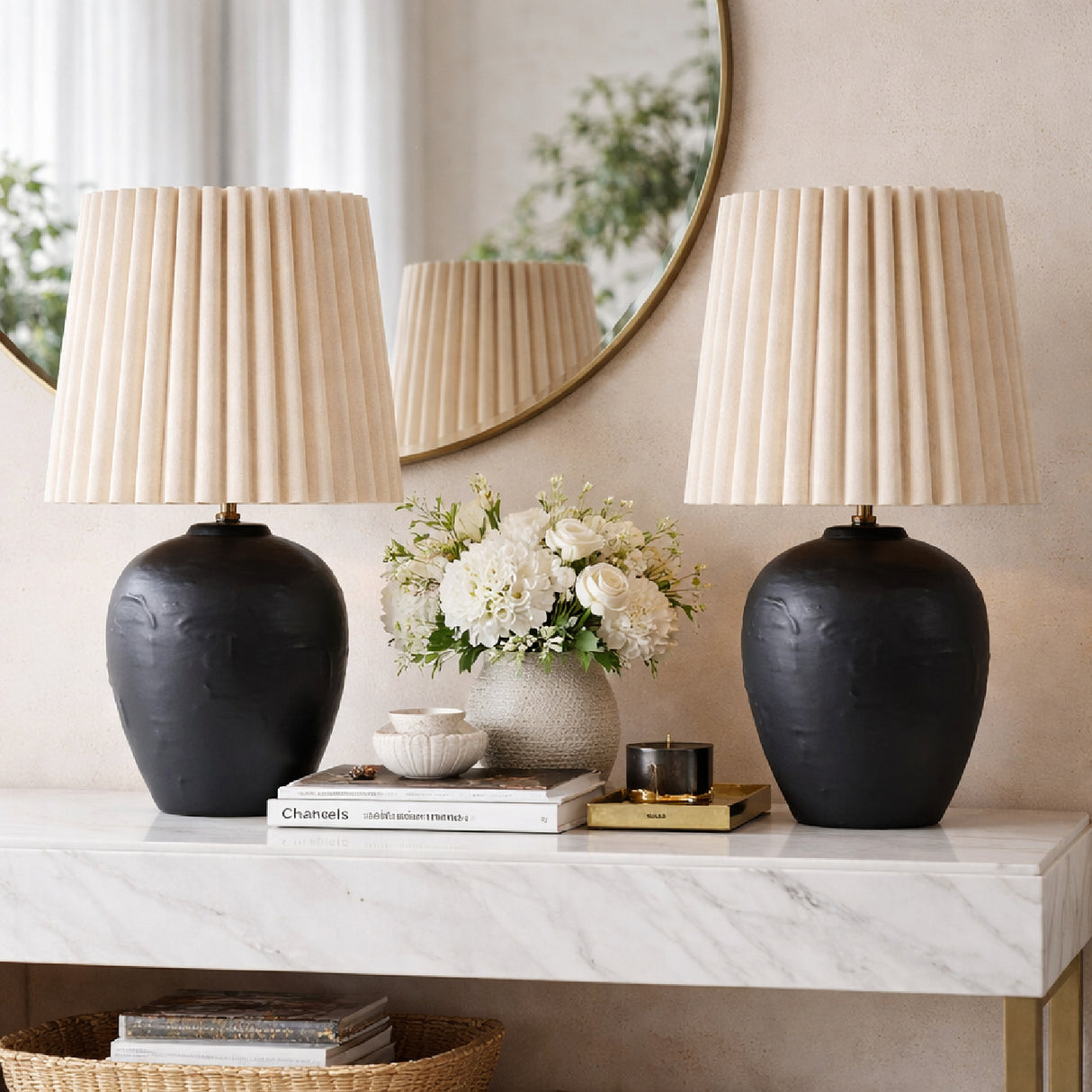 Modern European furniture - Pleated Linen Ceramic Table Lamps (2) - www.oroa.com | Oroa.com