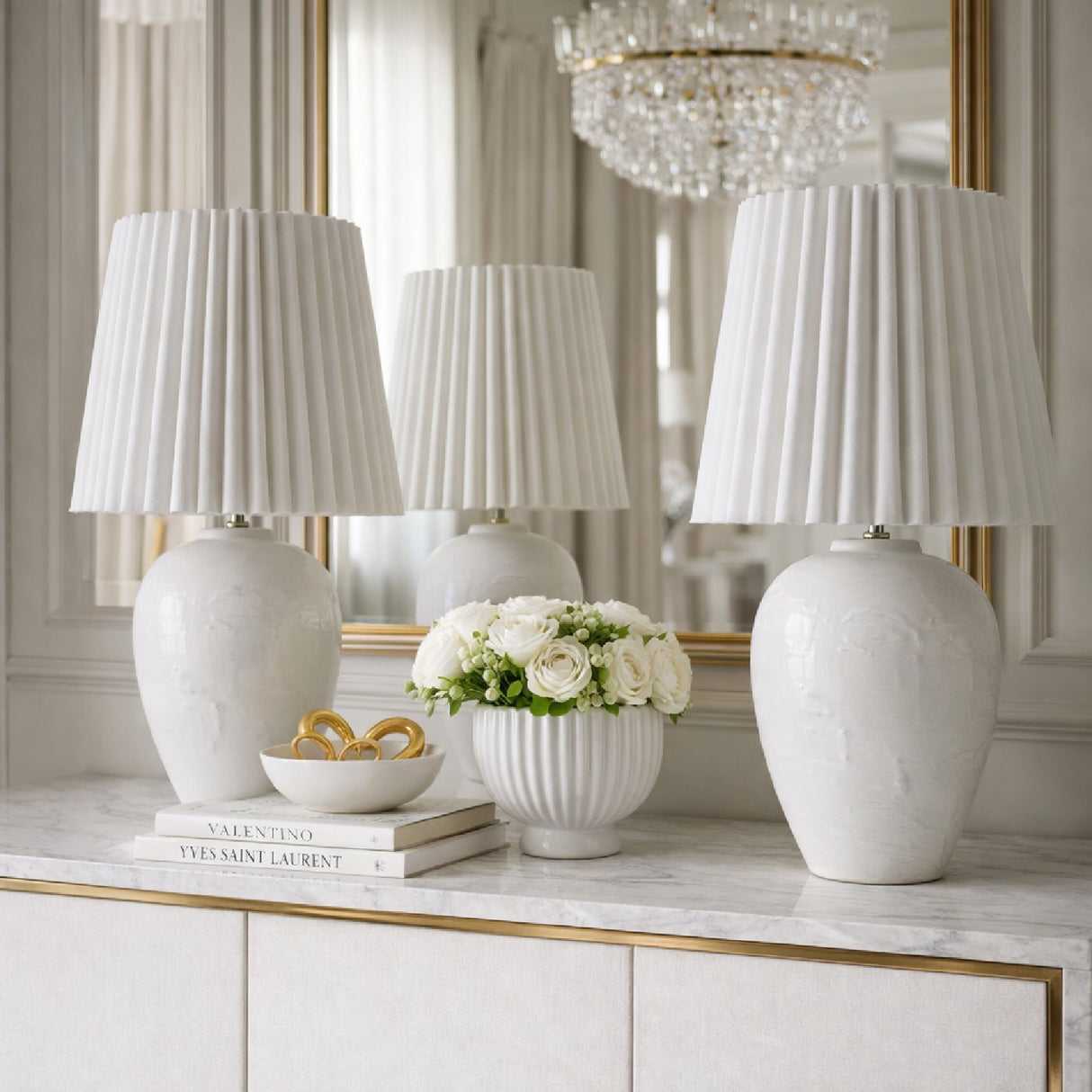Modern European furniture - Pleated Linen Ceramic Table Lamps (2) - www.oroa.com | Oroa.com
