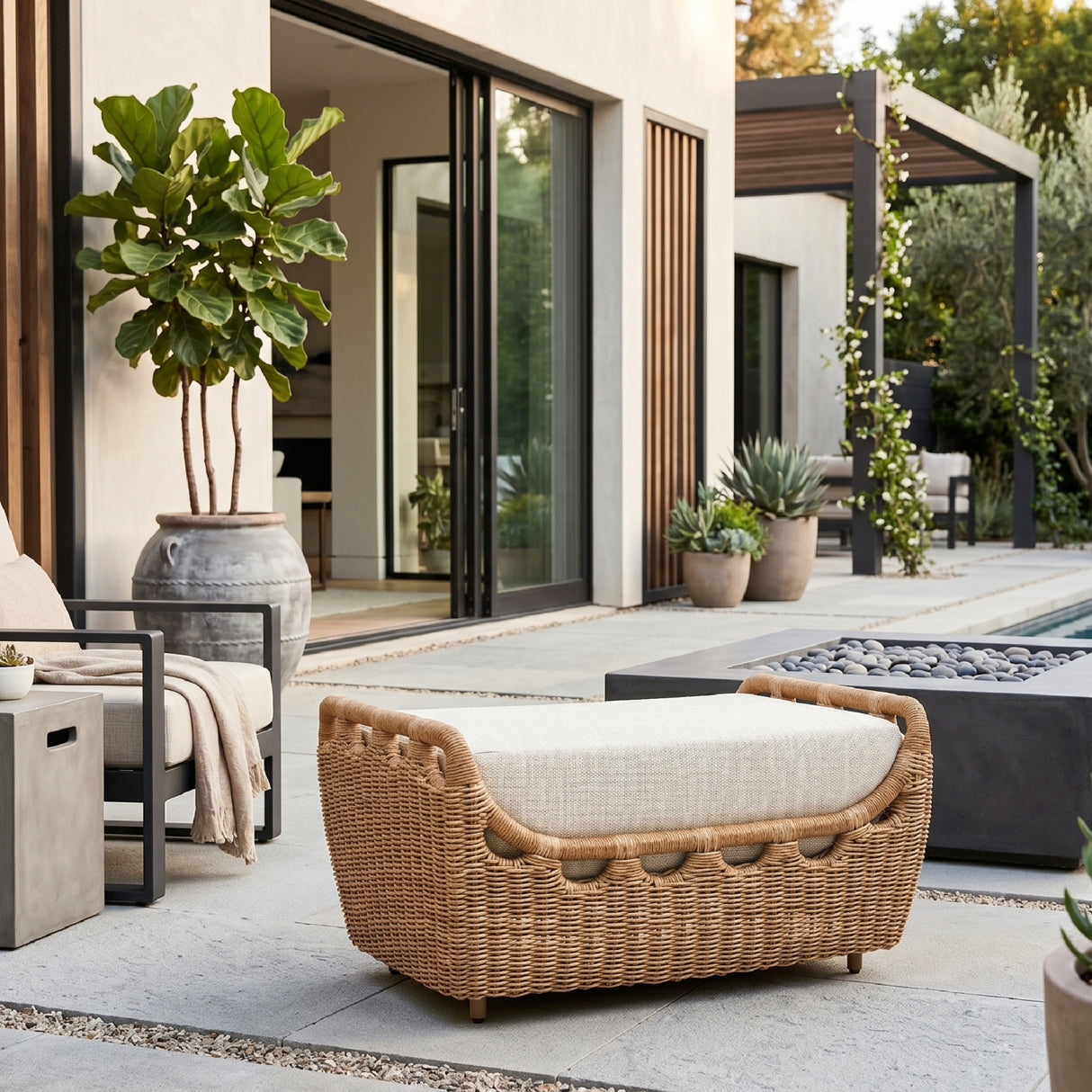 Modern European furniture - Hand-Woven Wicker Outdoor Ottoman - www.oroa.com | Oroa.com