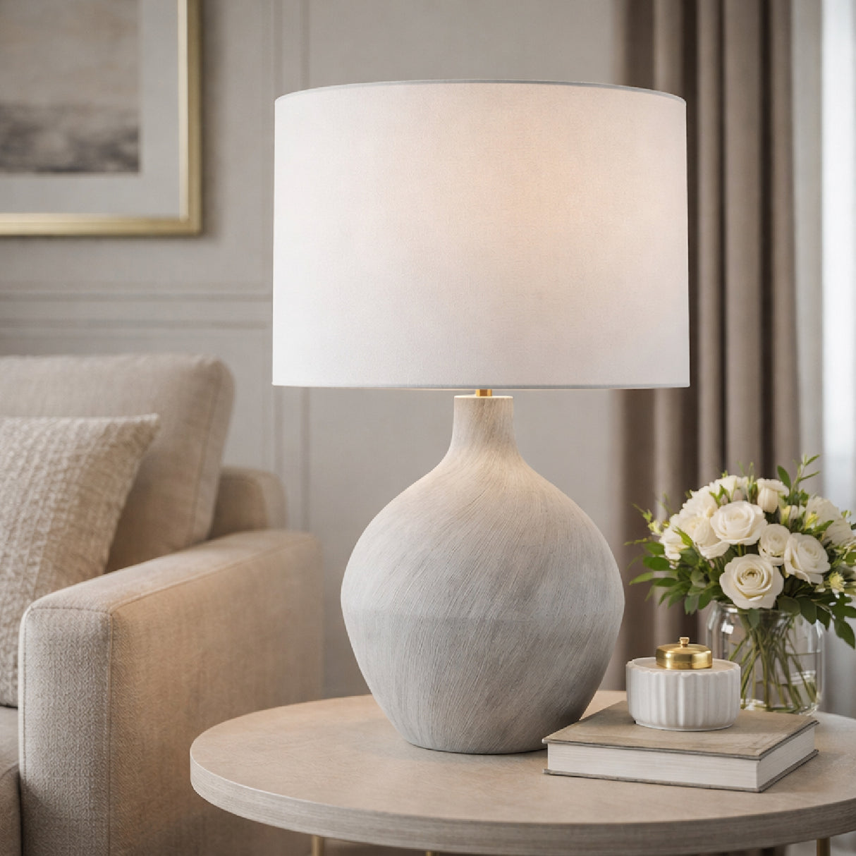 Modern European furniture - Linen Shade Ceramic Table Lamp - www.oroa.com | Oroa.com