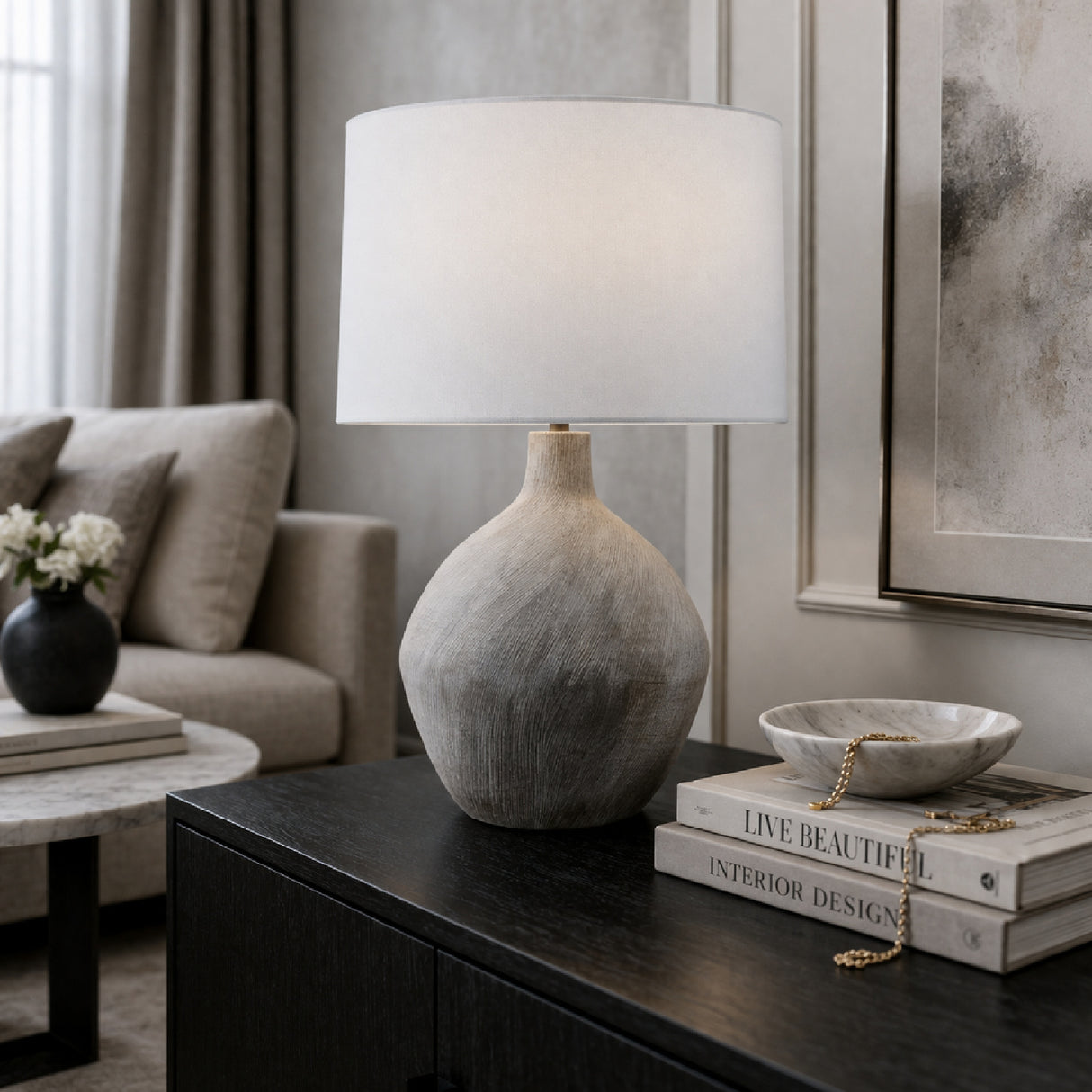 Modern European furniture - Linen Shade Ceramic Table Lamp - www.oroa.com | Oroa.com