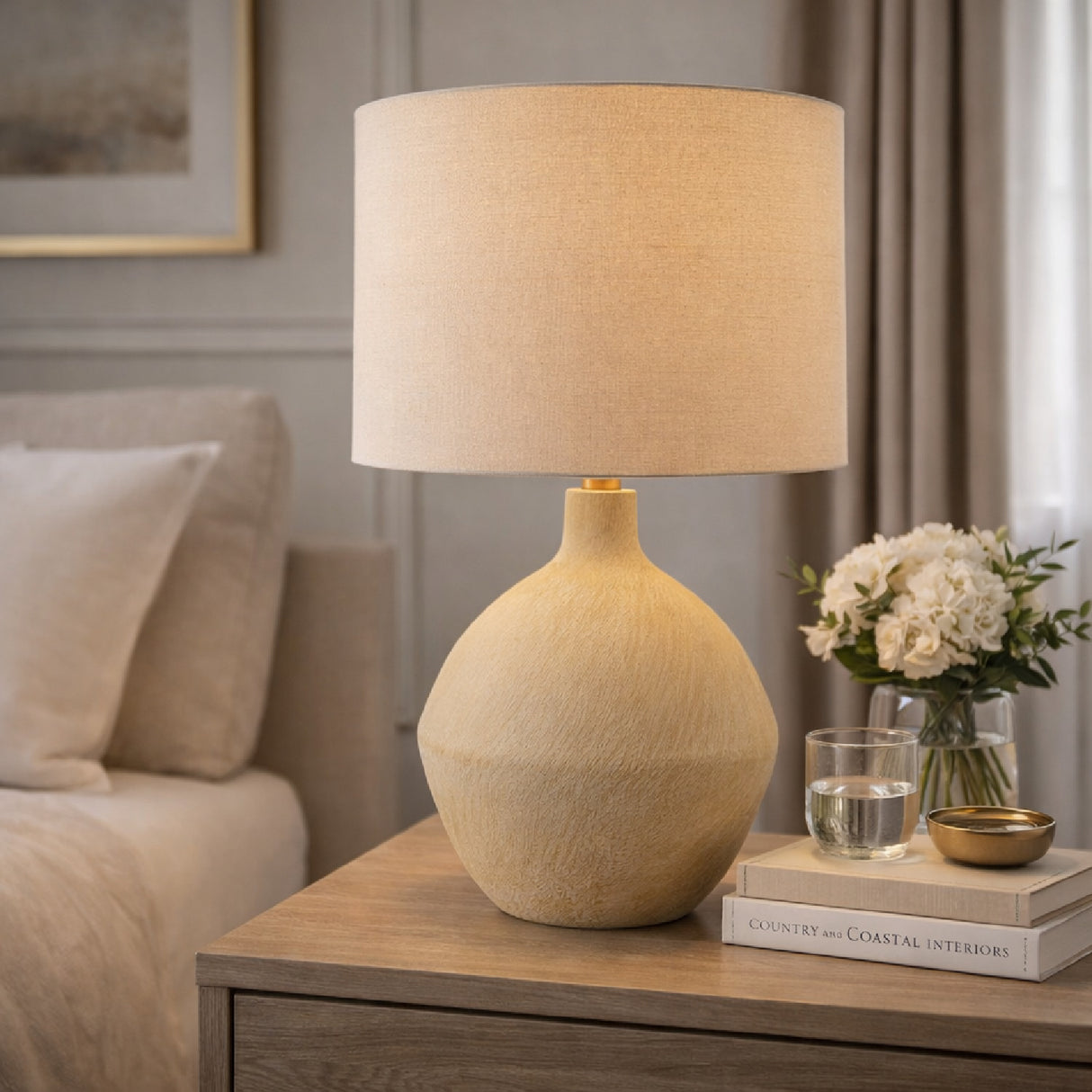 Modern European furniture - Linen Shade Ceramic Table Lamp - www.oroa.com | Oroa.com