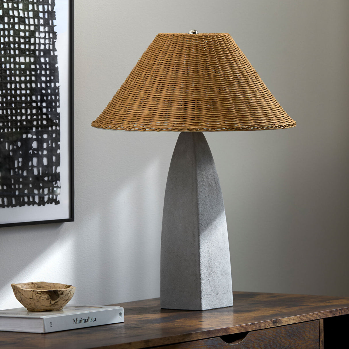Modern European furniture - Rattan Shade Concrete Table Lamp - www.oroa.com | Oroa.com
