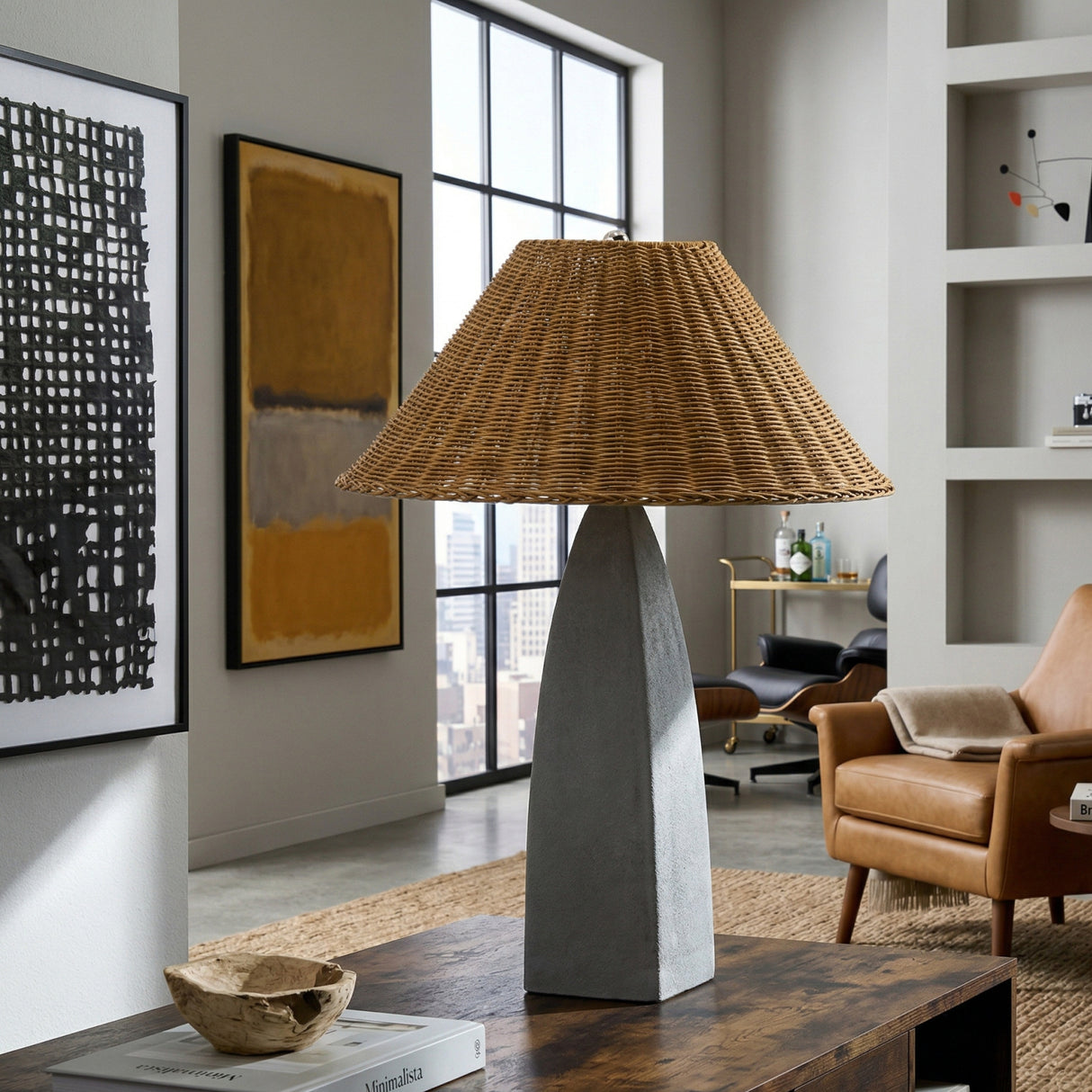 Modern European furniture - Rattan Shade Concrete Table Lamp - www.oroa.com | Oroa.com