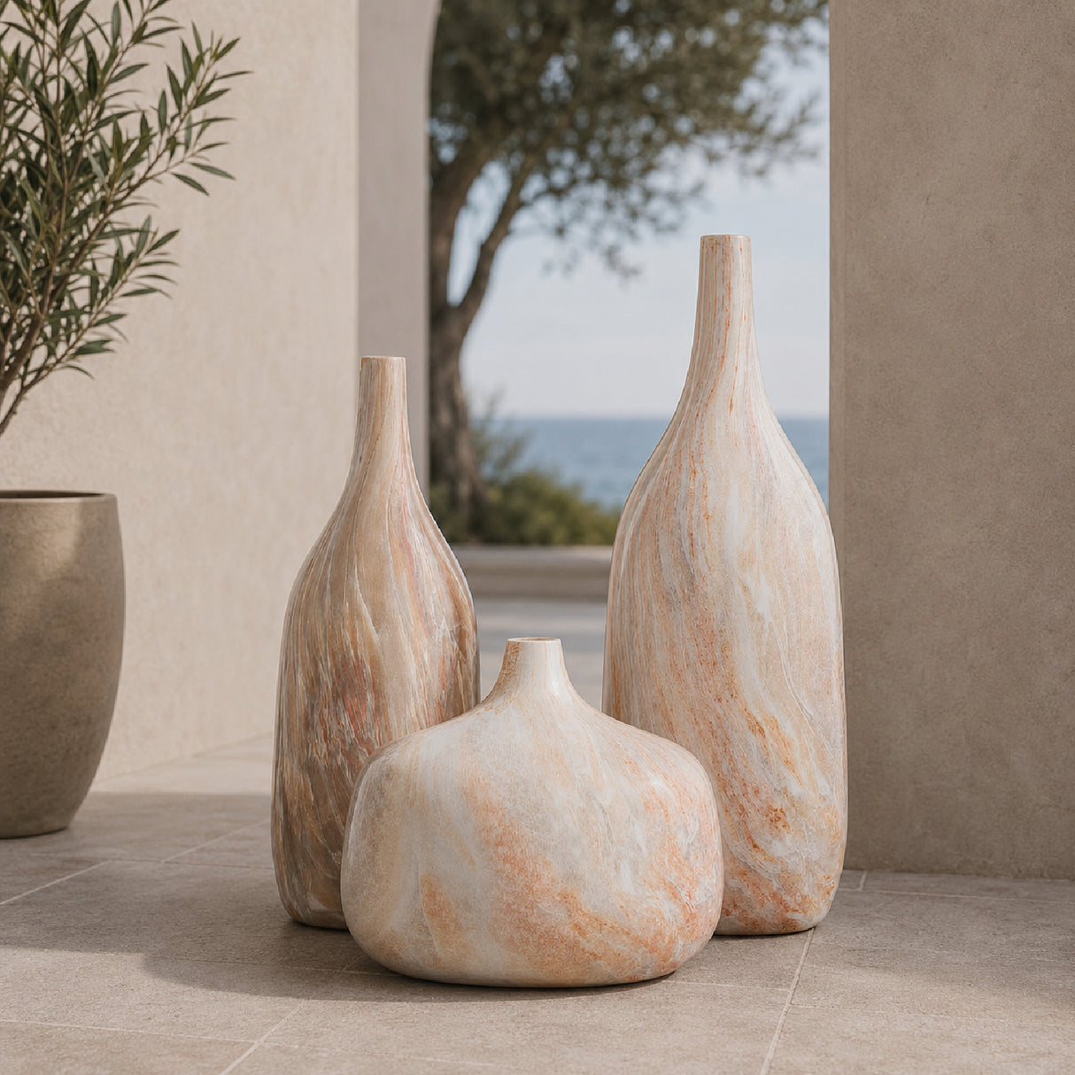Modern European furniture - Marbled Ceramic Outdoor Vases (3) - www.oroa.com | Oroa.com