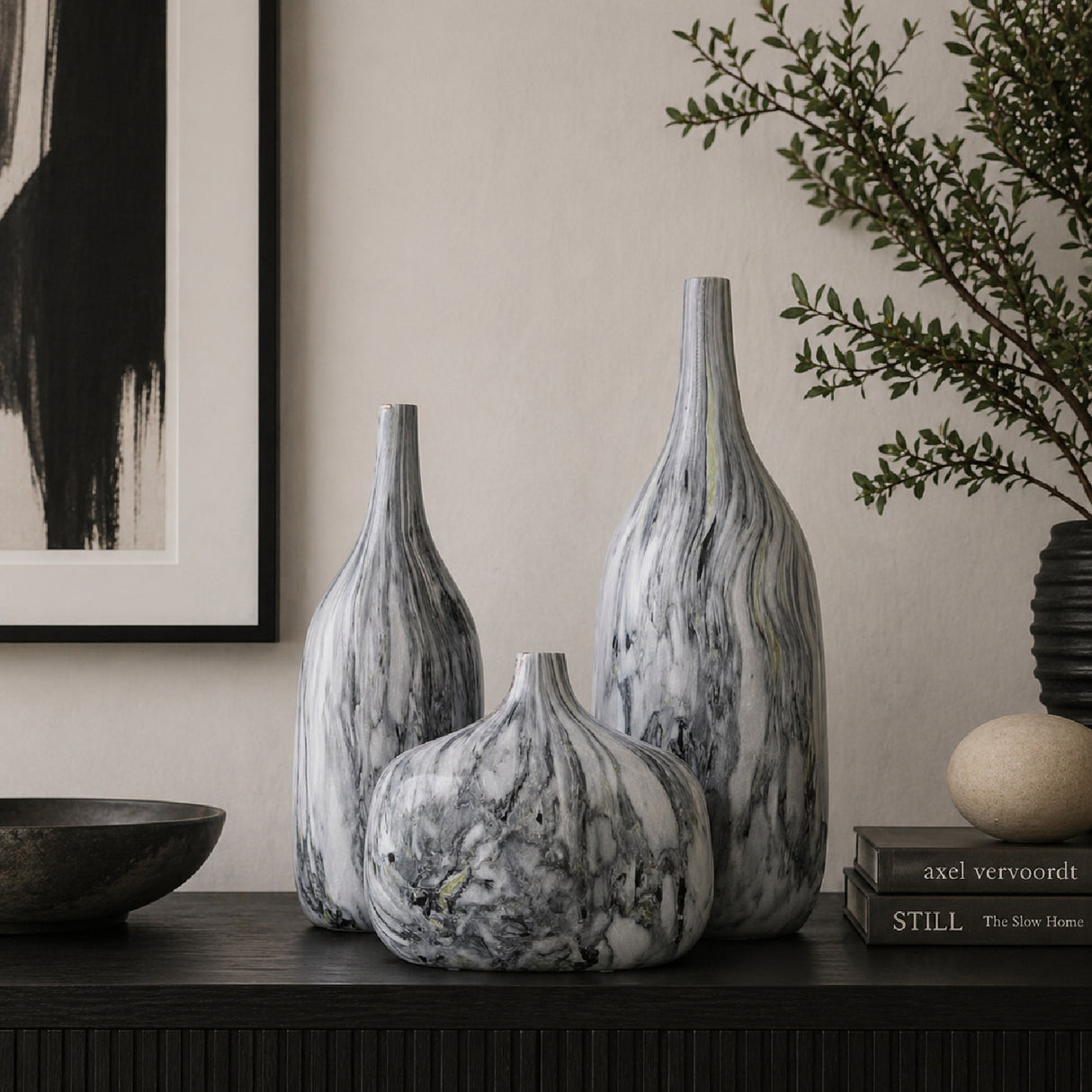 Modern European furniture - Marbled Ceramic Outdoor Vases (3) - www.oroa.com | Oroa.com