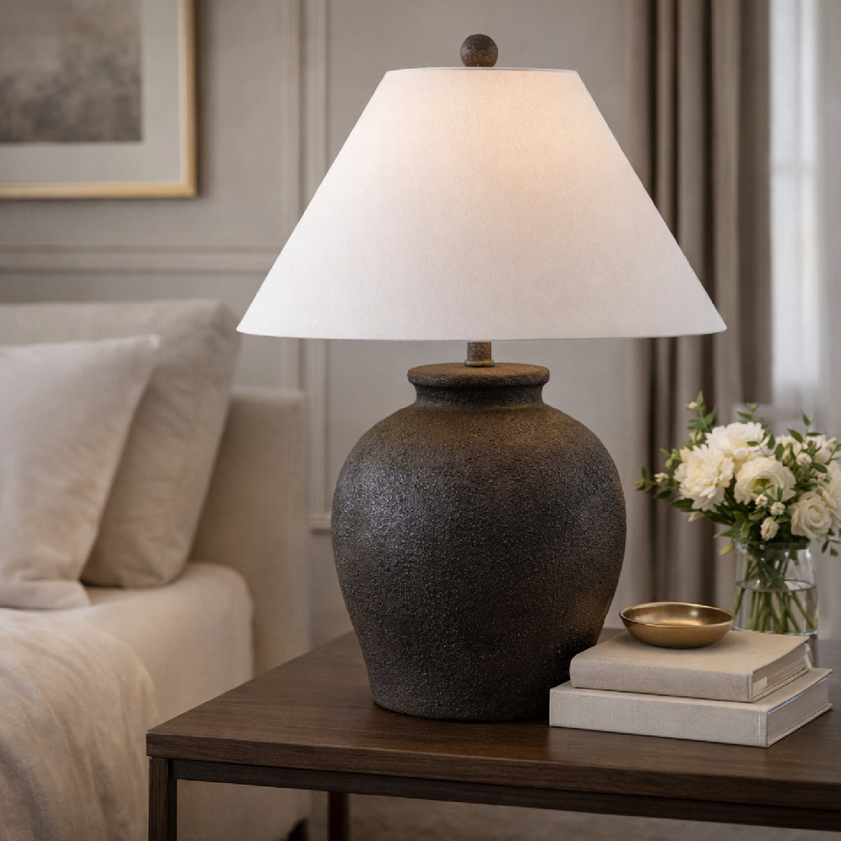 Modern European furniture - Ceramic White Linen Table Lamp - www.oroa.com | Oroa.com