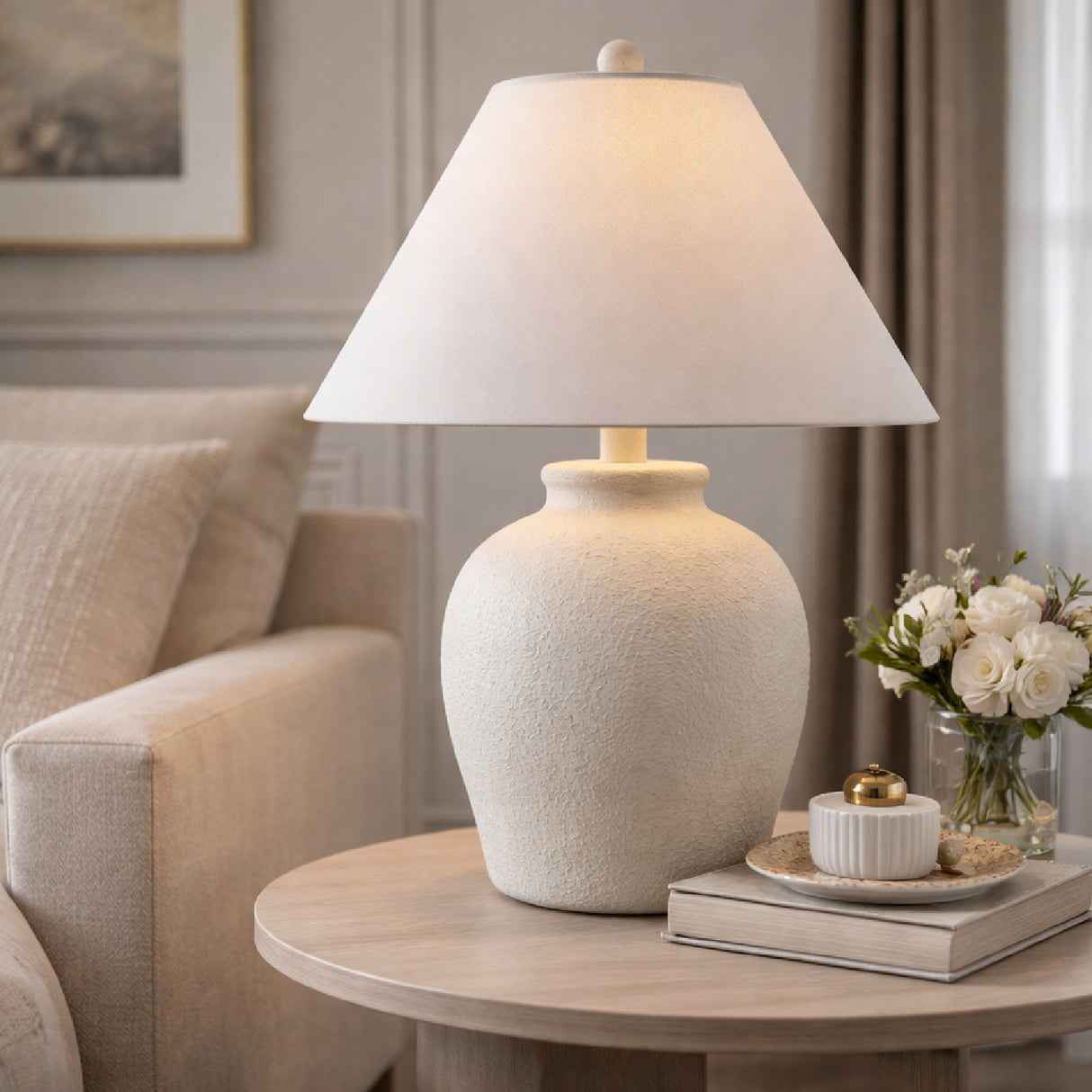 Modern European furniture - Ceramic White Linen Table Lamp - www.oroa.com | Oroa.com