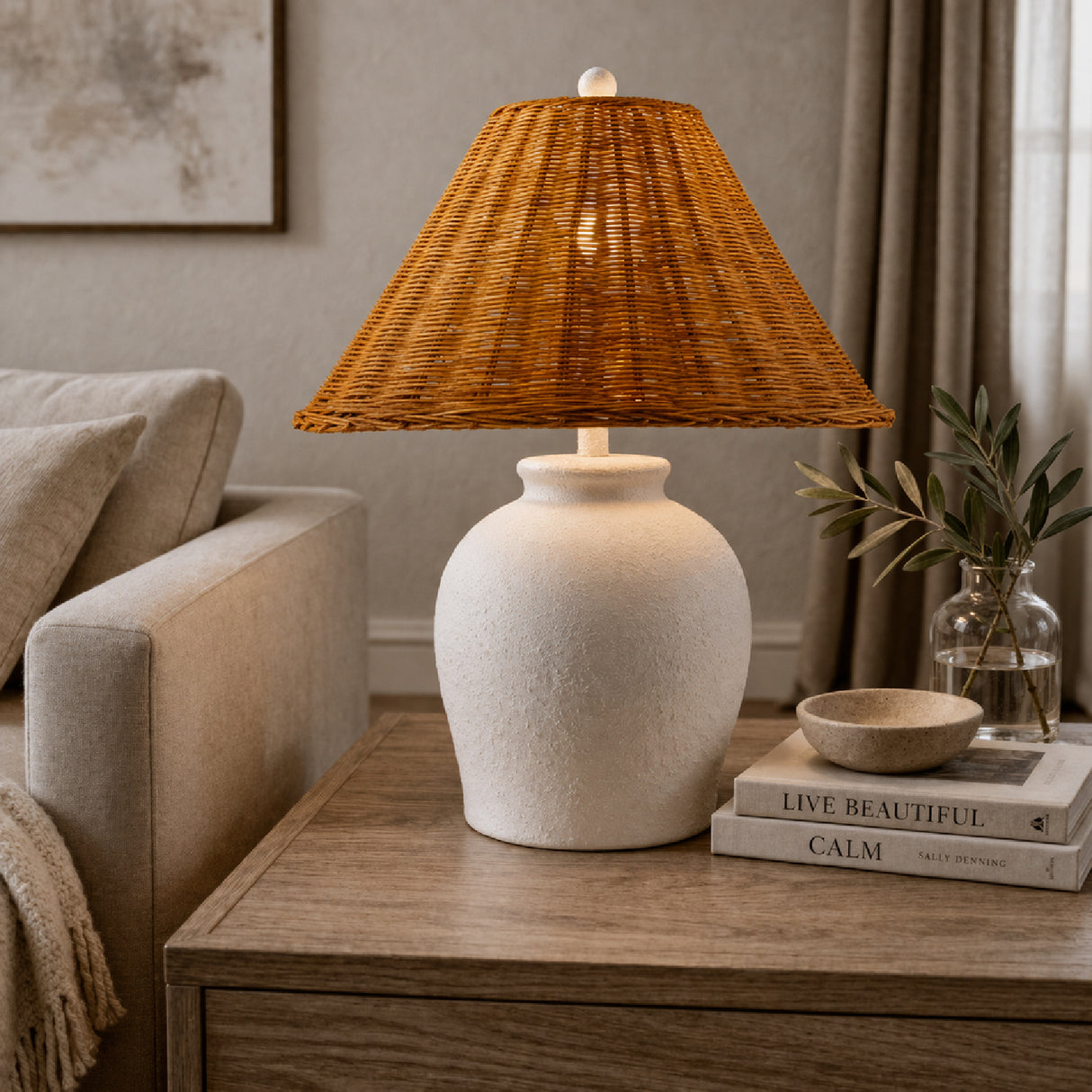Modern European furniture - Brown Rattan Ceramic Table Lamp - www.oroa.com | Oroa.com