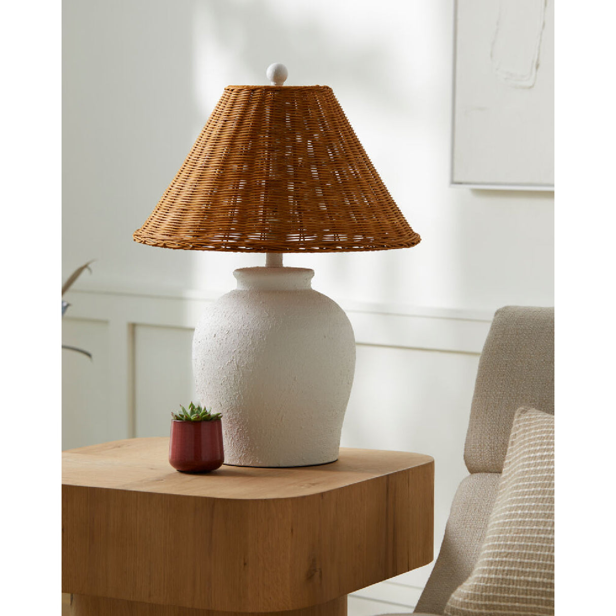 Modern European furniture - Brown Rattan Ceramic Table Lamp - www.oroa.com | Oroa.com