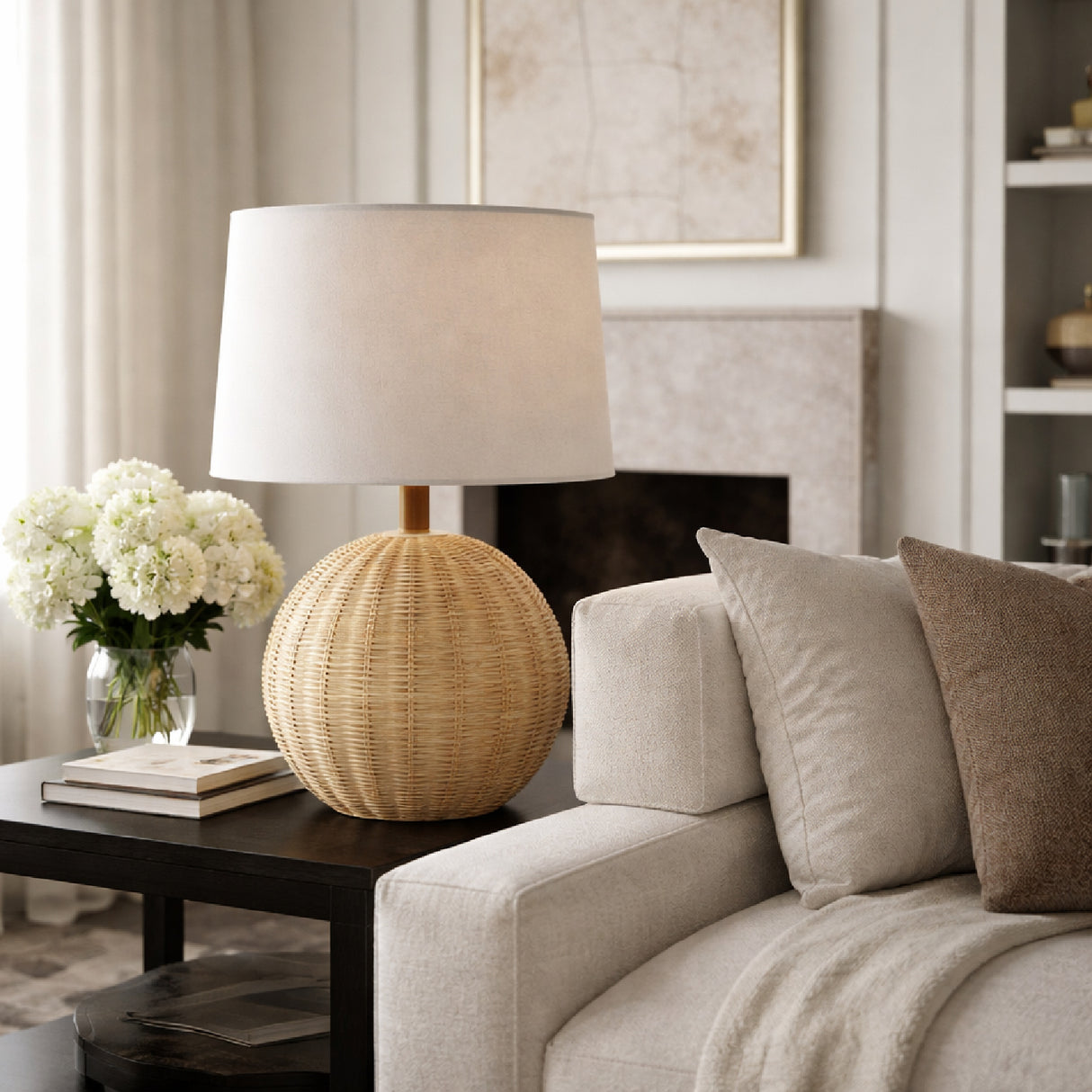 Modern European furniture - Round Rattan Base Table Lamp - www.oroa.com | Oroa.com