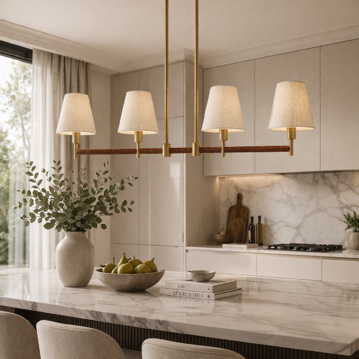 Modern European furniture - Fabric Shade 4-Light Linear Chandelier - www.oroa.com | Oroa.com