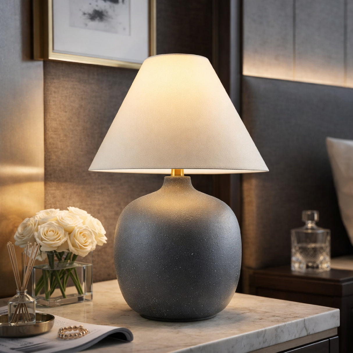 Modern European furniture - Empire Linen Shade Table Lamp - www.oroa.com | Oroa.com