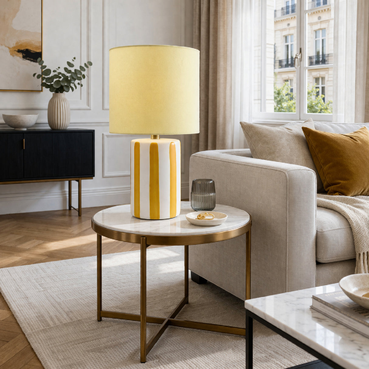 Modern European furniture - Striped Ceramic Linen Table Lamp - www.oroa.com | Oroa.com