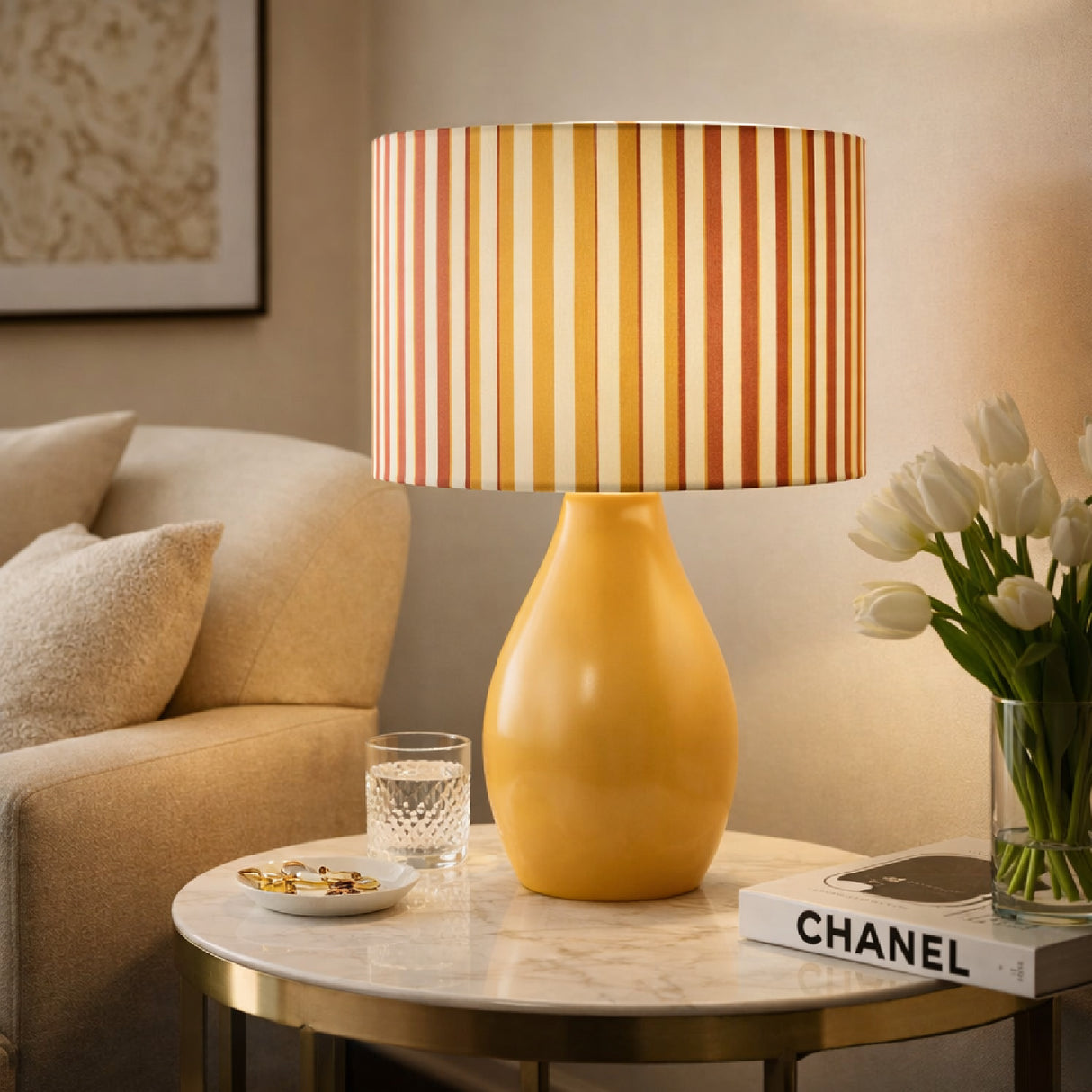 Modern European furniture - Striped Linen Ceramic Table Lamp - www.oroa.com | Oroa.com