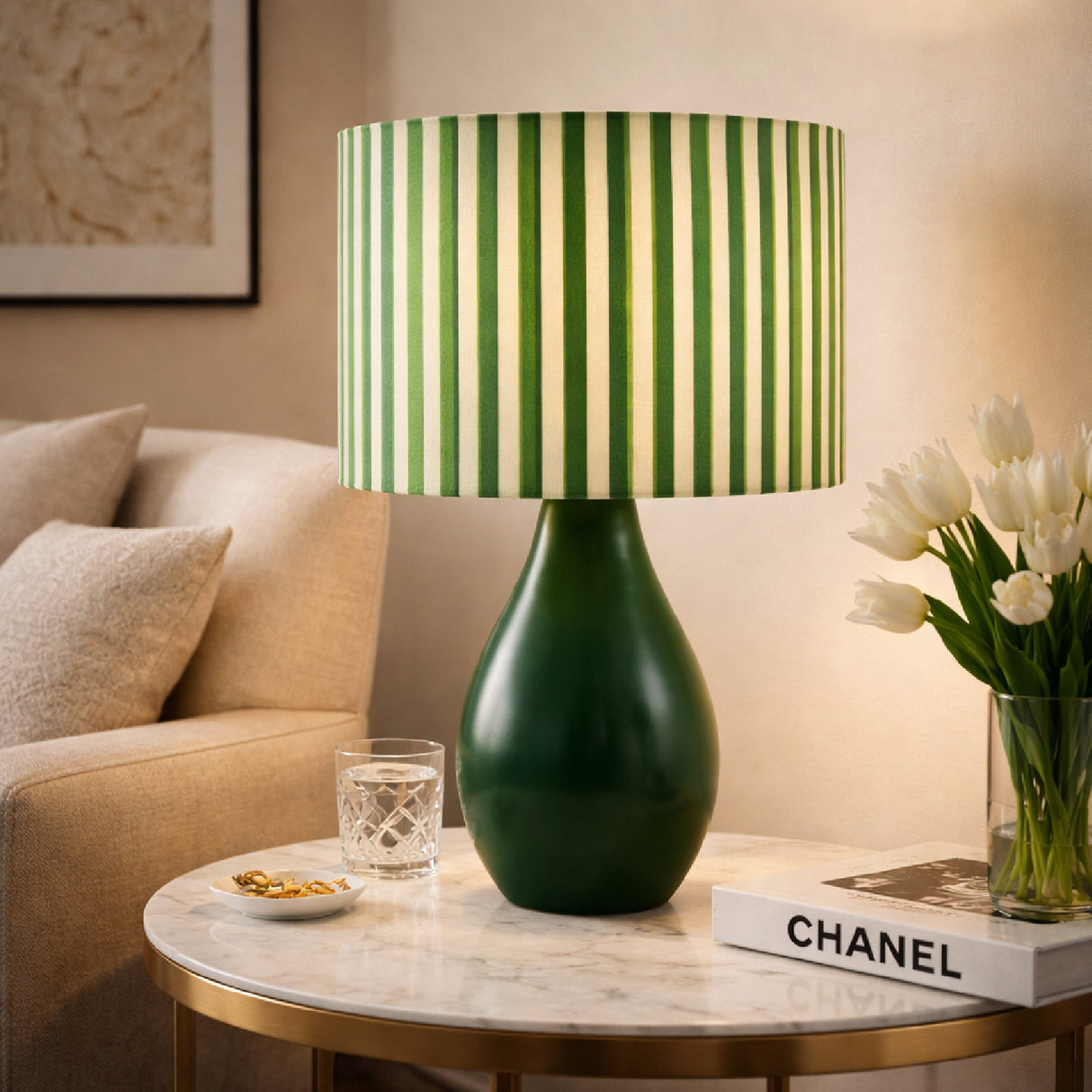Modern European furniture - Striped Linen Ceramic Table Lamp - www.oroa.com | Oroa.com