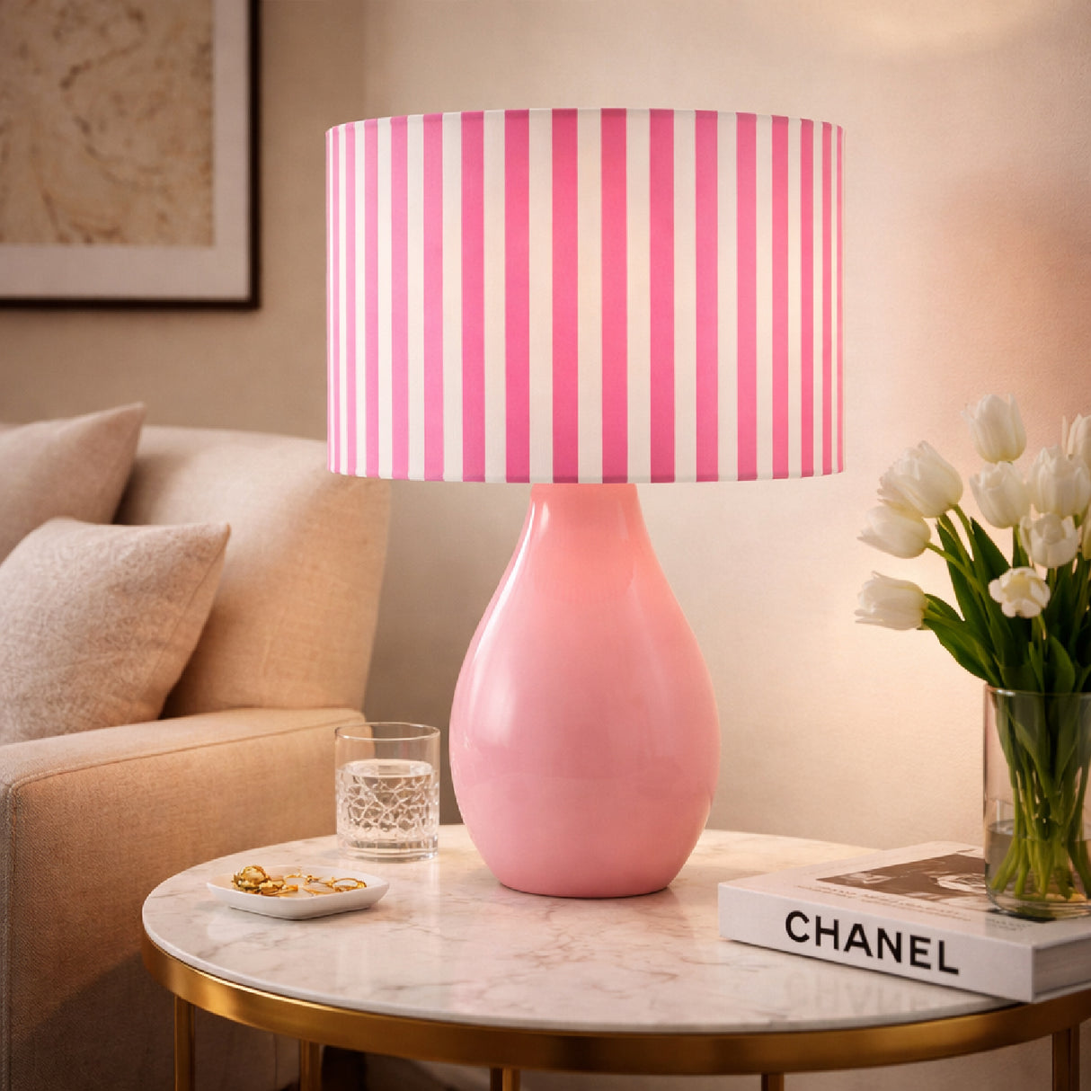 Modern European furniture - Striped Linen Ceramic Table Lamp - www.oroa.com | Oroa.com