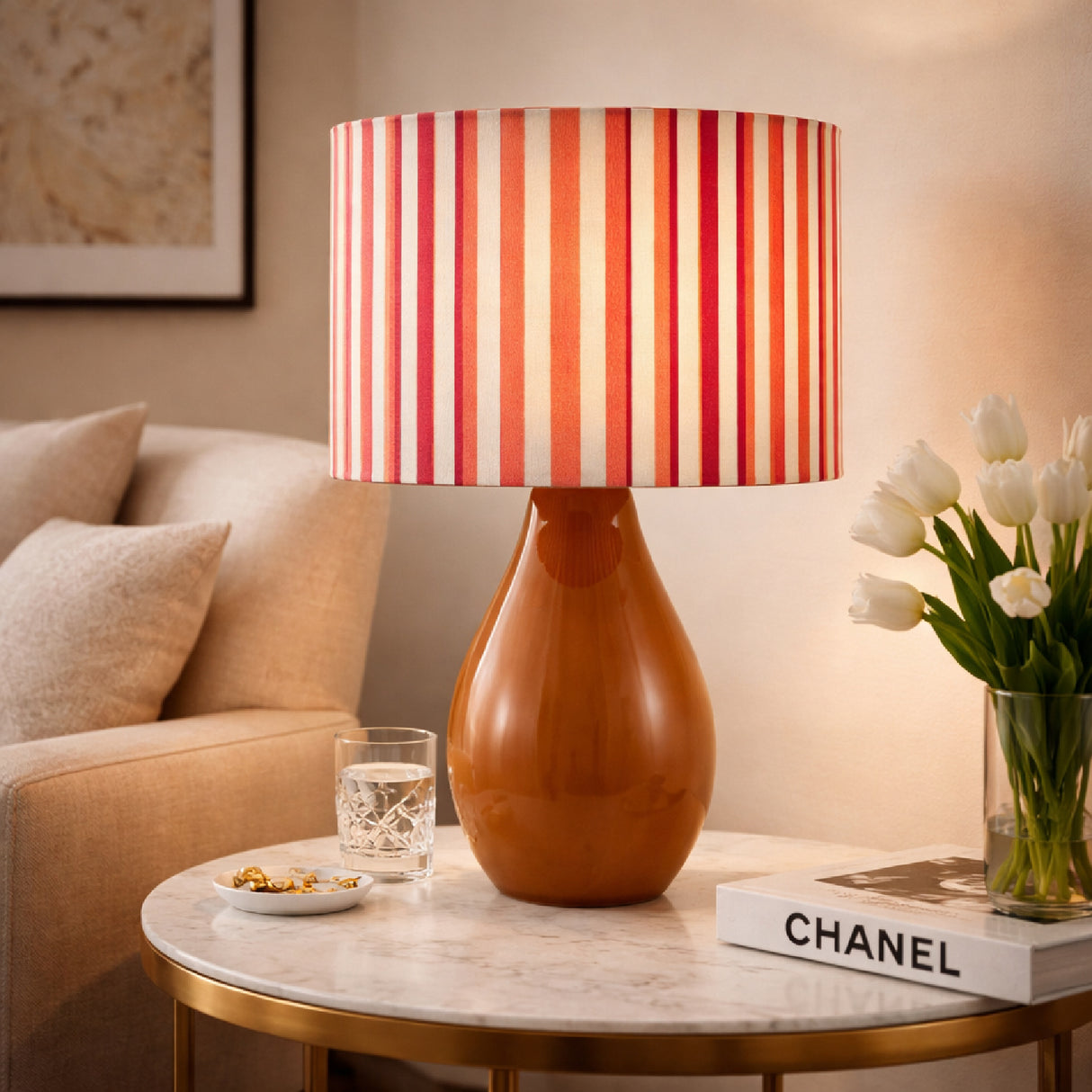 Modern European furniture - Striped Linen Ceramic Table Lamp - www.oroa.com | Oroa.com