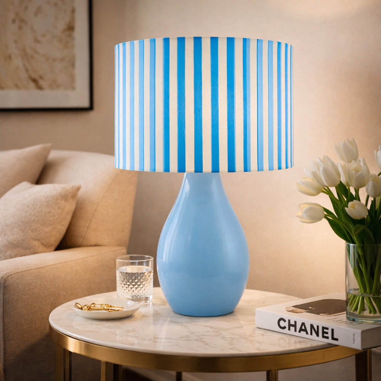 Modern European furniture - Striped Linen Ceramic Table Lamp - www.oroa.com | Oroa.com