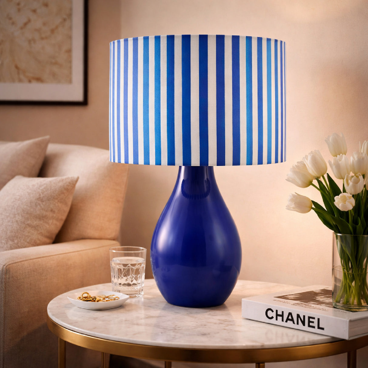 Modern European furniture - Striped Linen Ceramic Table Lamp - www.oroa.com | Oroa.com