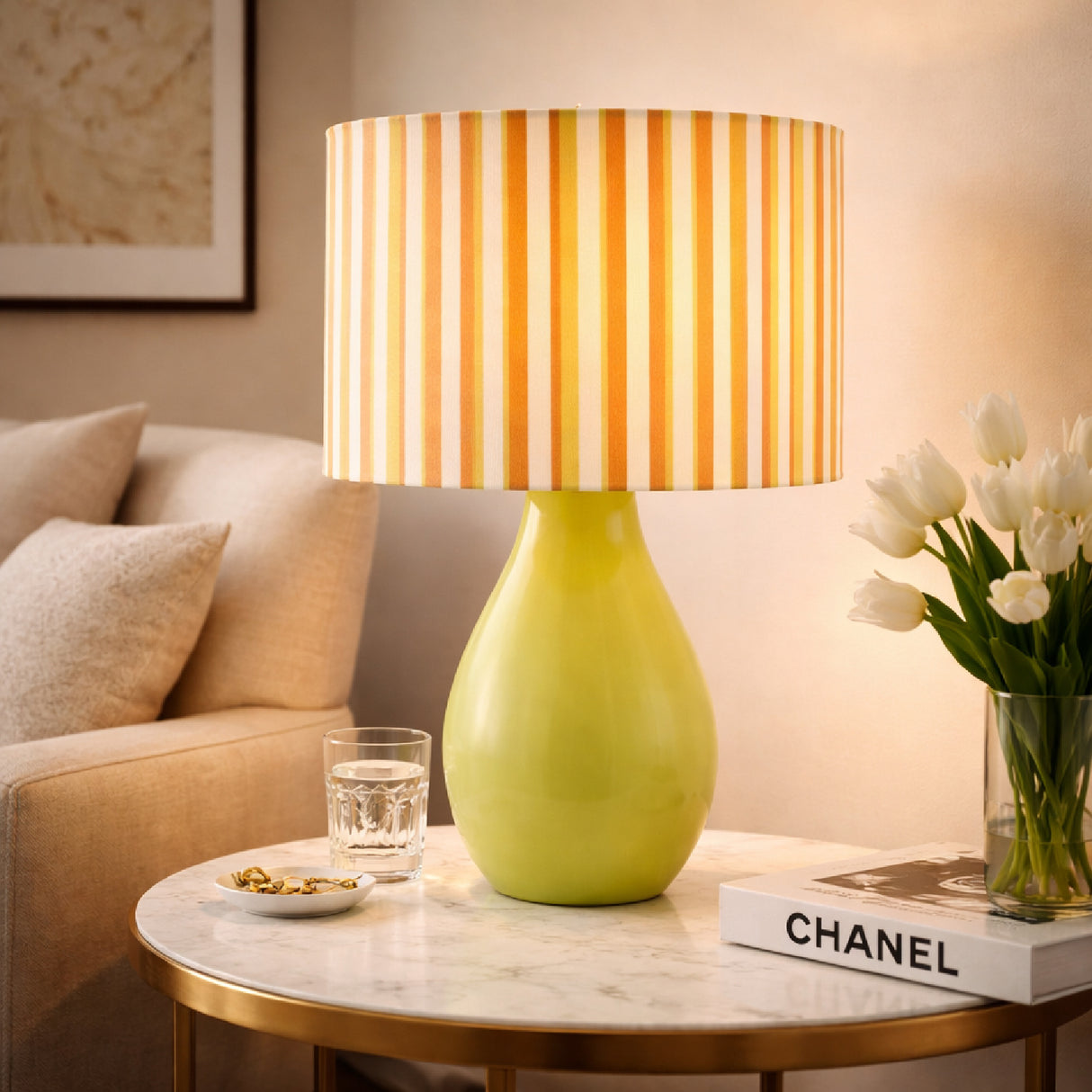 Modern European furniture - Striped Linen Ceramic Table Lamp - www.oroa.com | Oroa.com