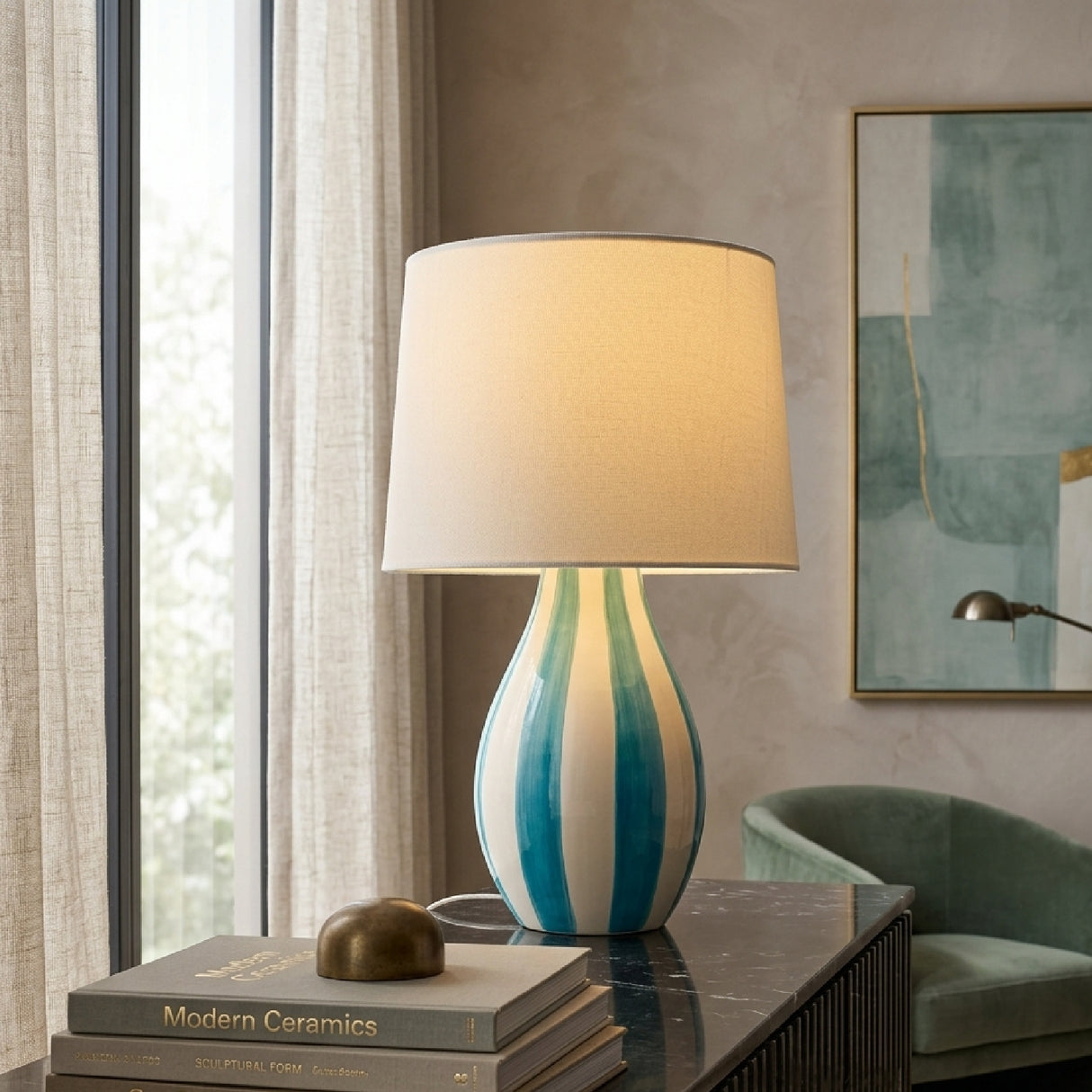 Modern European furniture - Hand-painted Striped Ceramic Table Lamp - www.oroa.com | Oroa.com