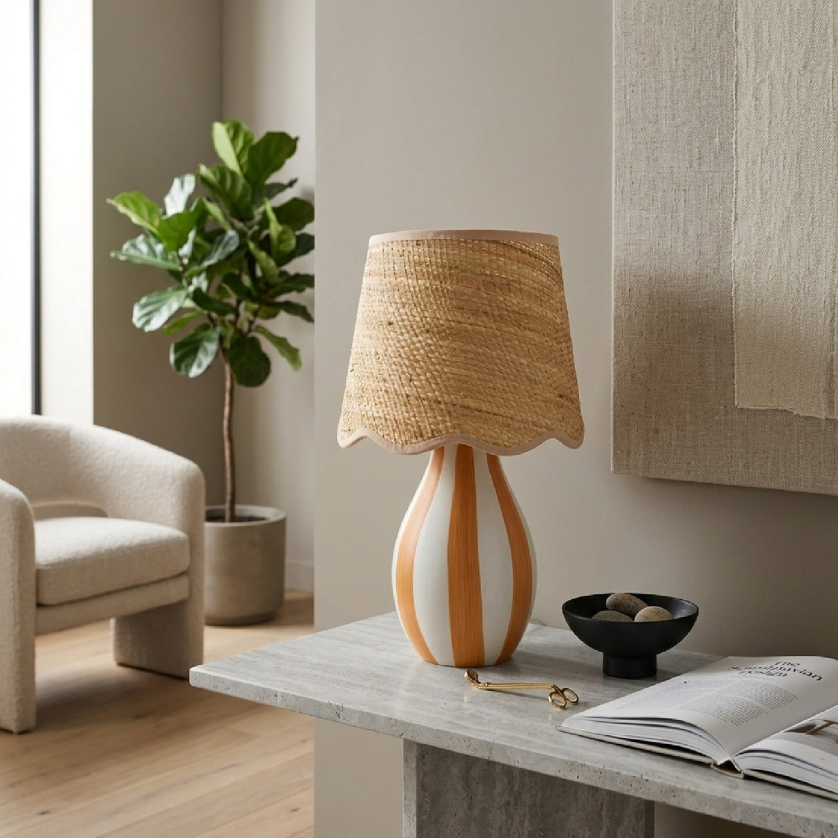 Modern European furniture - Striped Ceramic Seagrass Table Lamp - www.oroa.com | Oroa.com