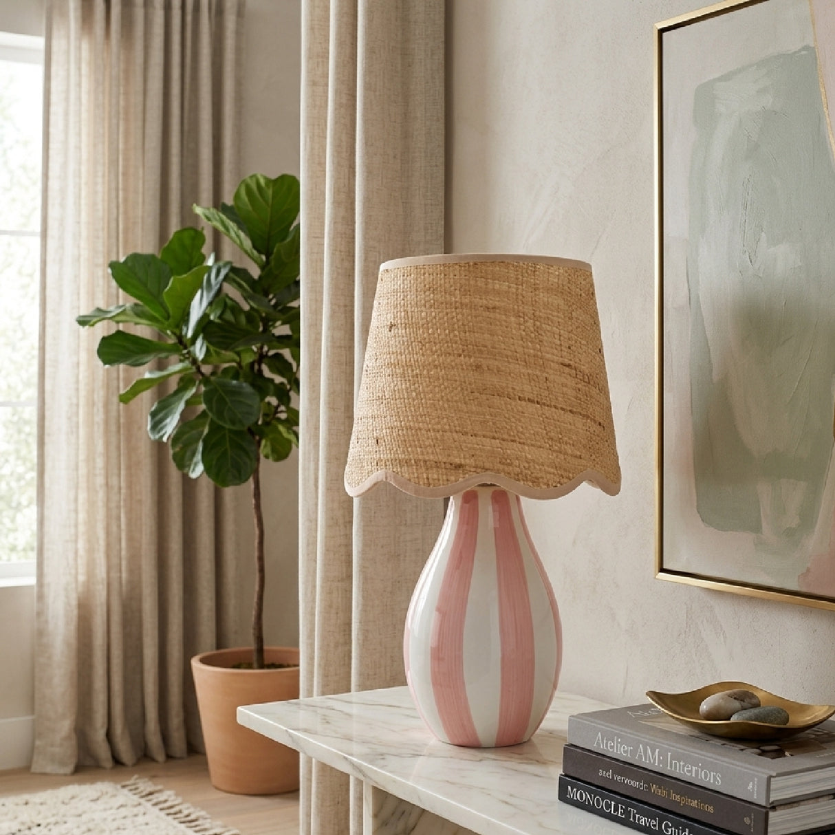 Modern European furniture - Striped Ceramic Seagrass Table Lamp - www.oroa.com | Oroa.com