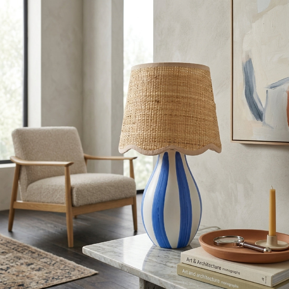 Modern European furniture - Striped Ceramic Seagrass Table Lamp - www.oroa.com | Oroa.com