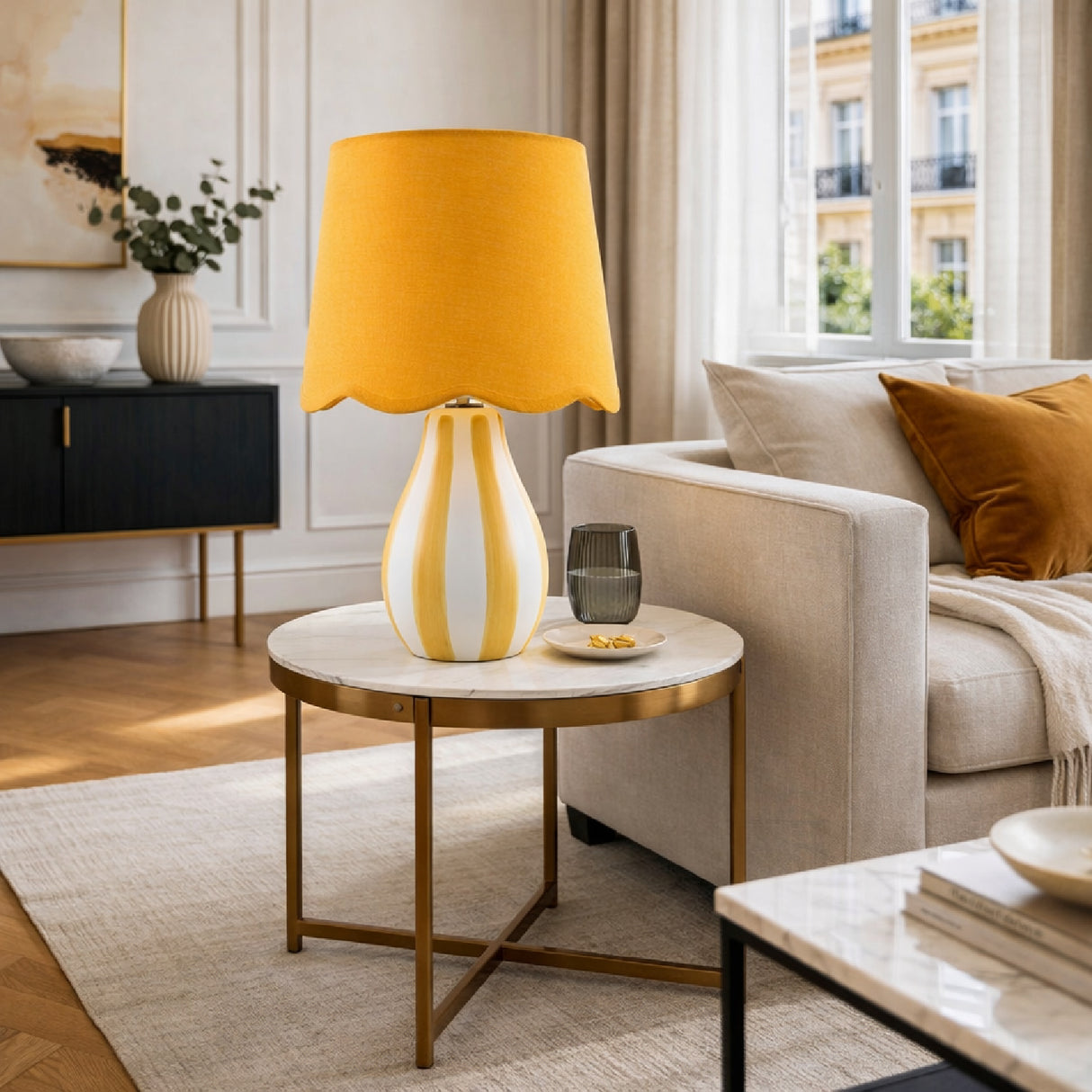 Modern European furniture - Striped Ceramic Seagrass Table Lamp - www.oroa.com | Oroa.com