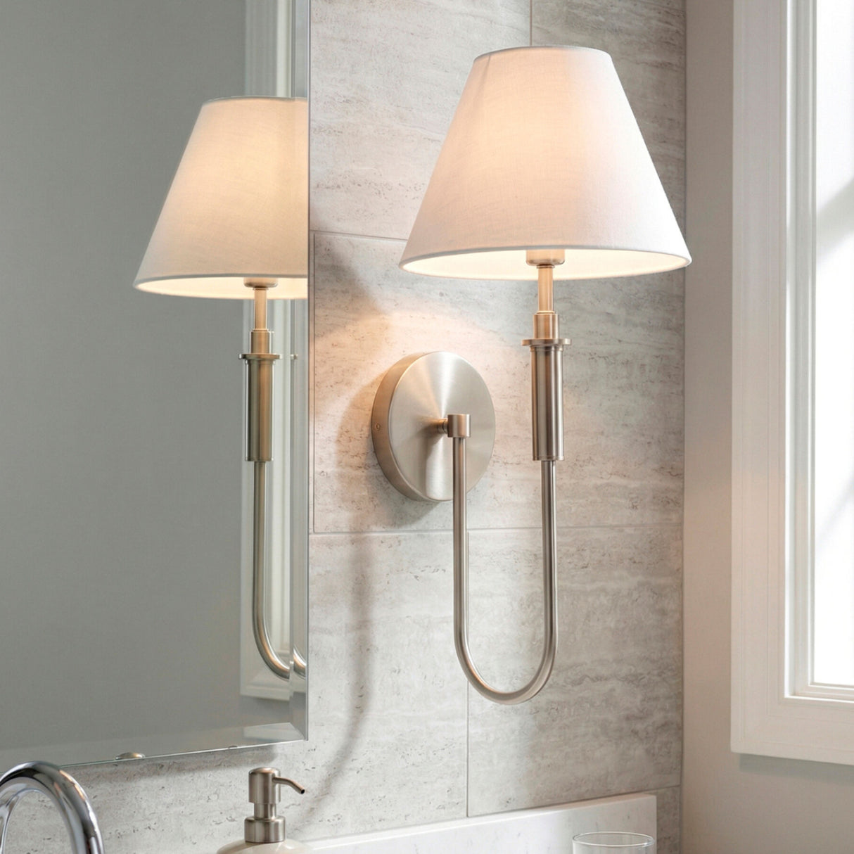 Modern European furniture - White Linen Silver Wall Lamp - www.oroa.com | Oroa.com